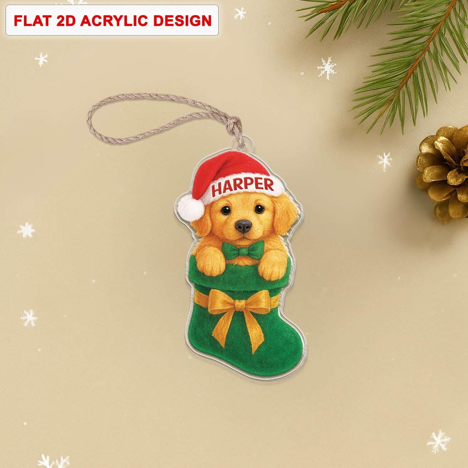Custom Name Golden Retriever Hanging Ornament for Christmas Tree