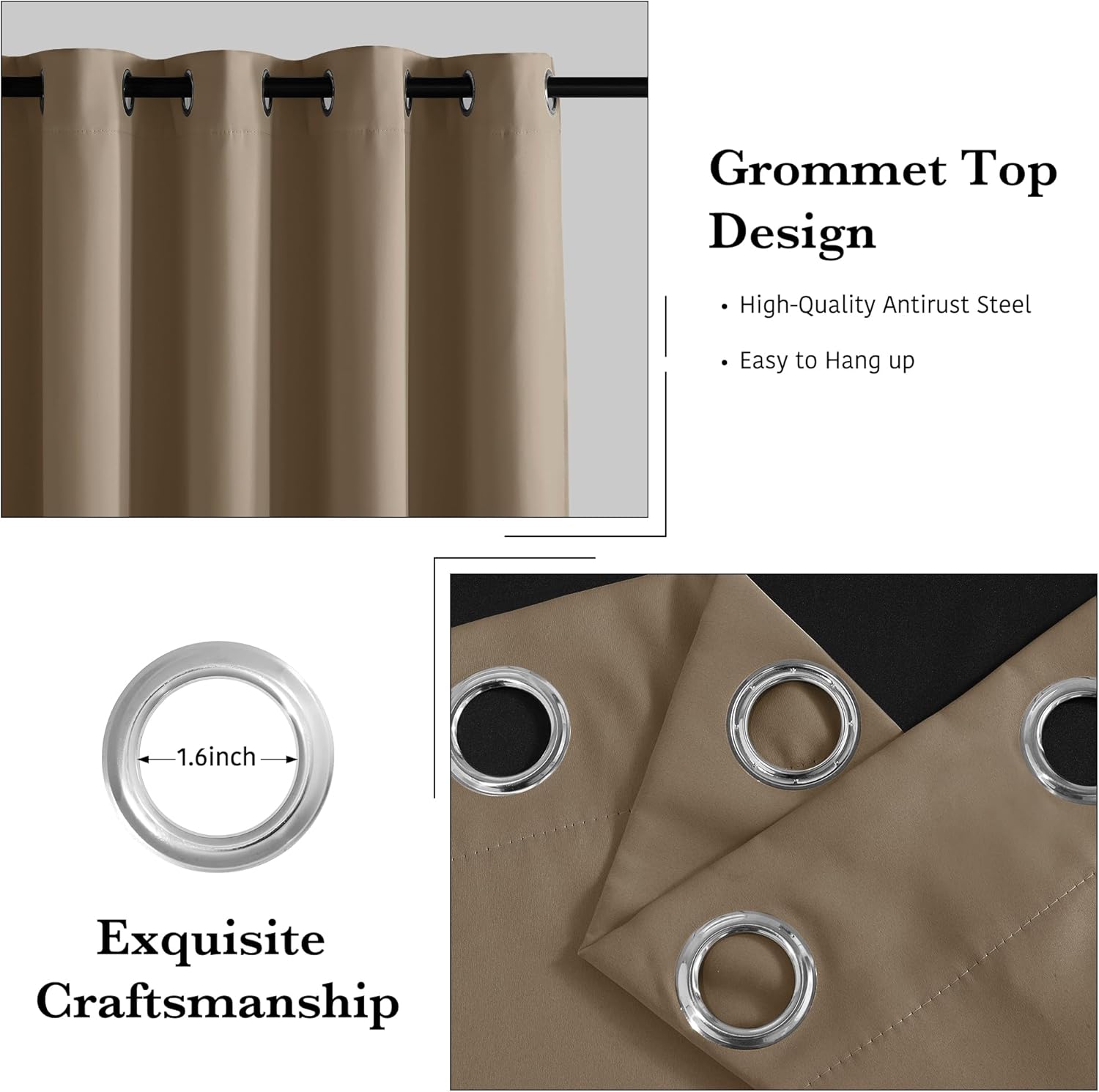 RYB HOME Blackout Door Curtain Panel Mocha