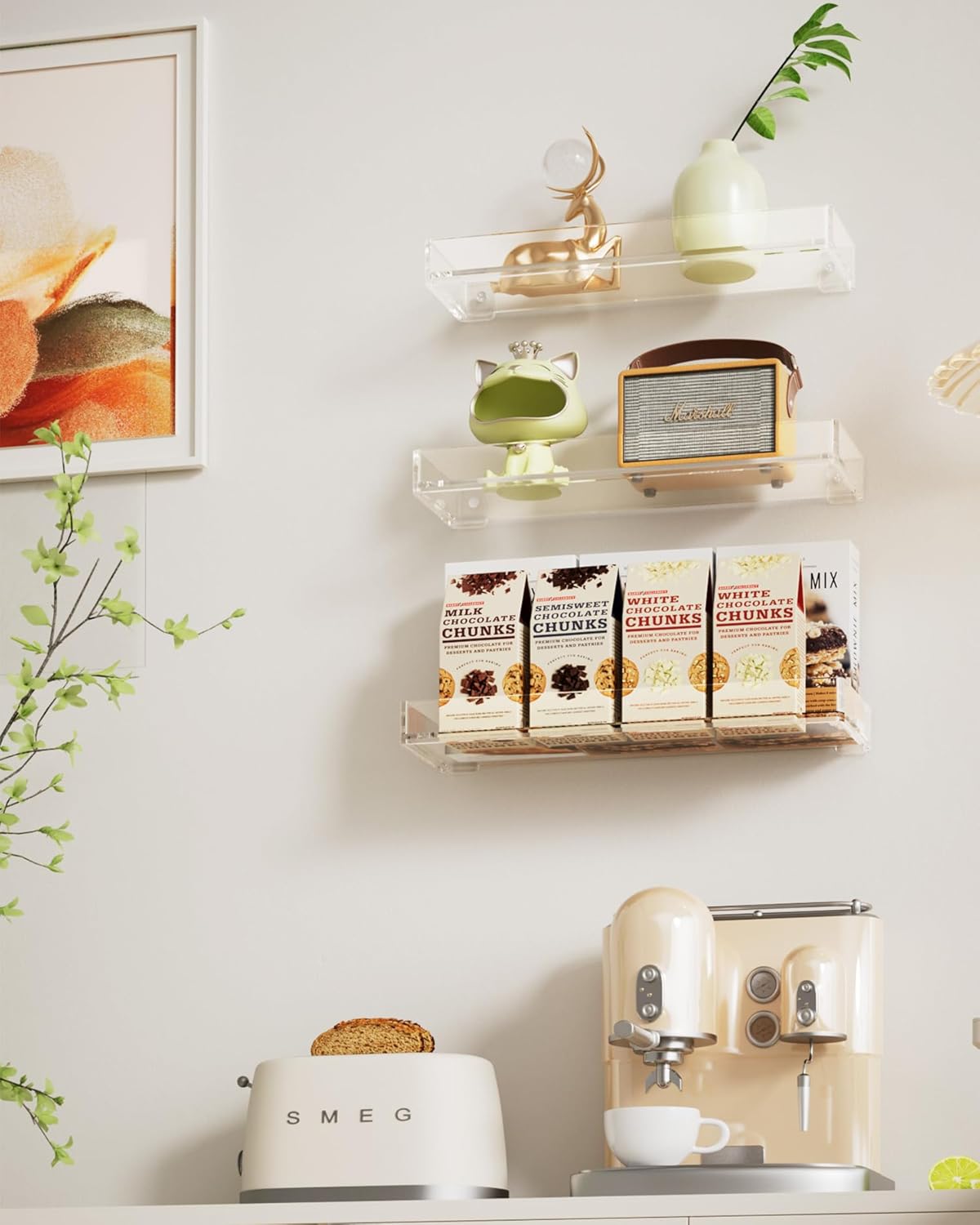 MaxGear Acrylic Floating Shelves Set of 3 Wall Mounted