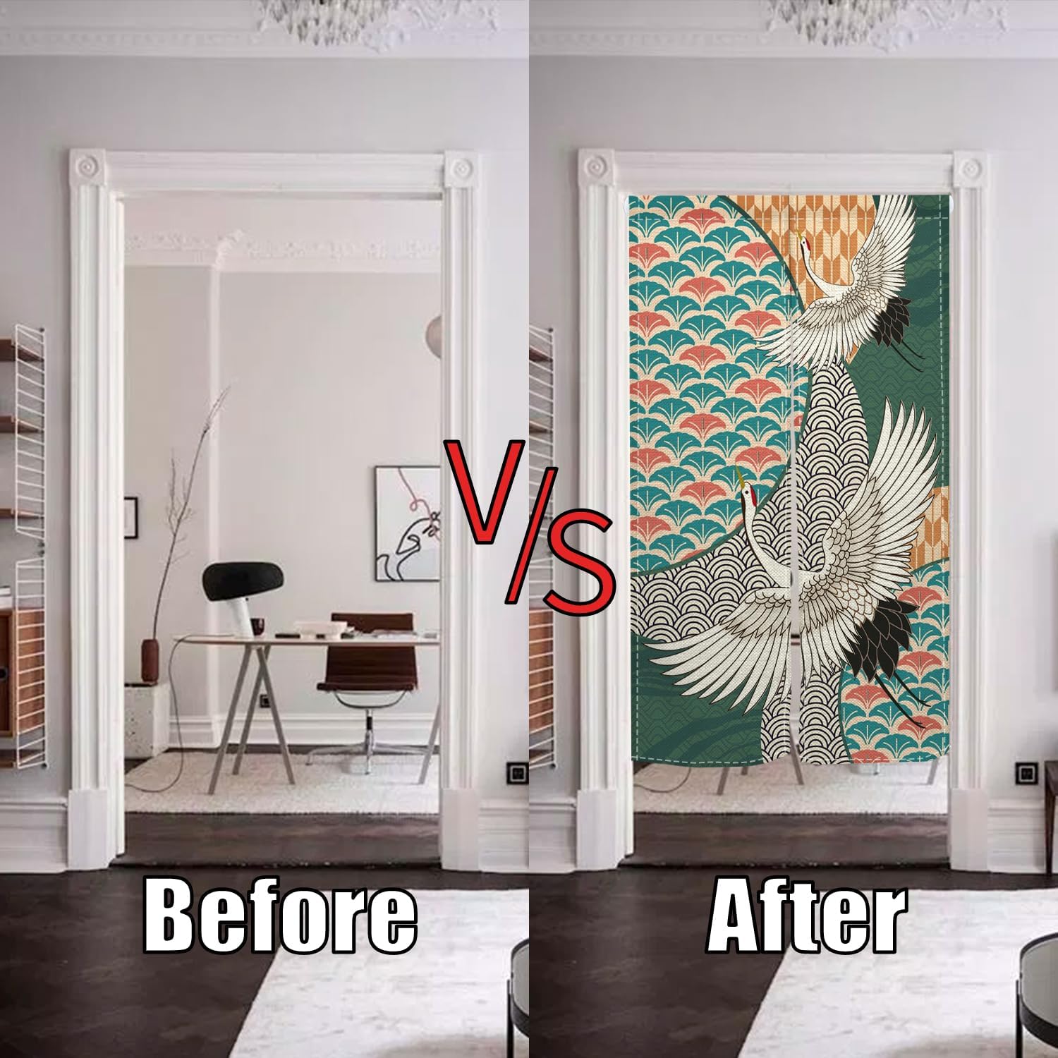 Green Cranes Noren Doorway Curtain Privacy Panel
