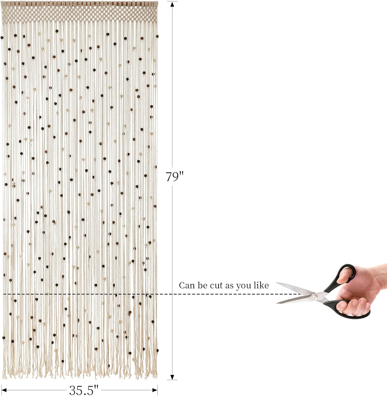 BECHAEO Boho Cotton Macrame Beaded Curtain 2 Panels 79x35