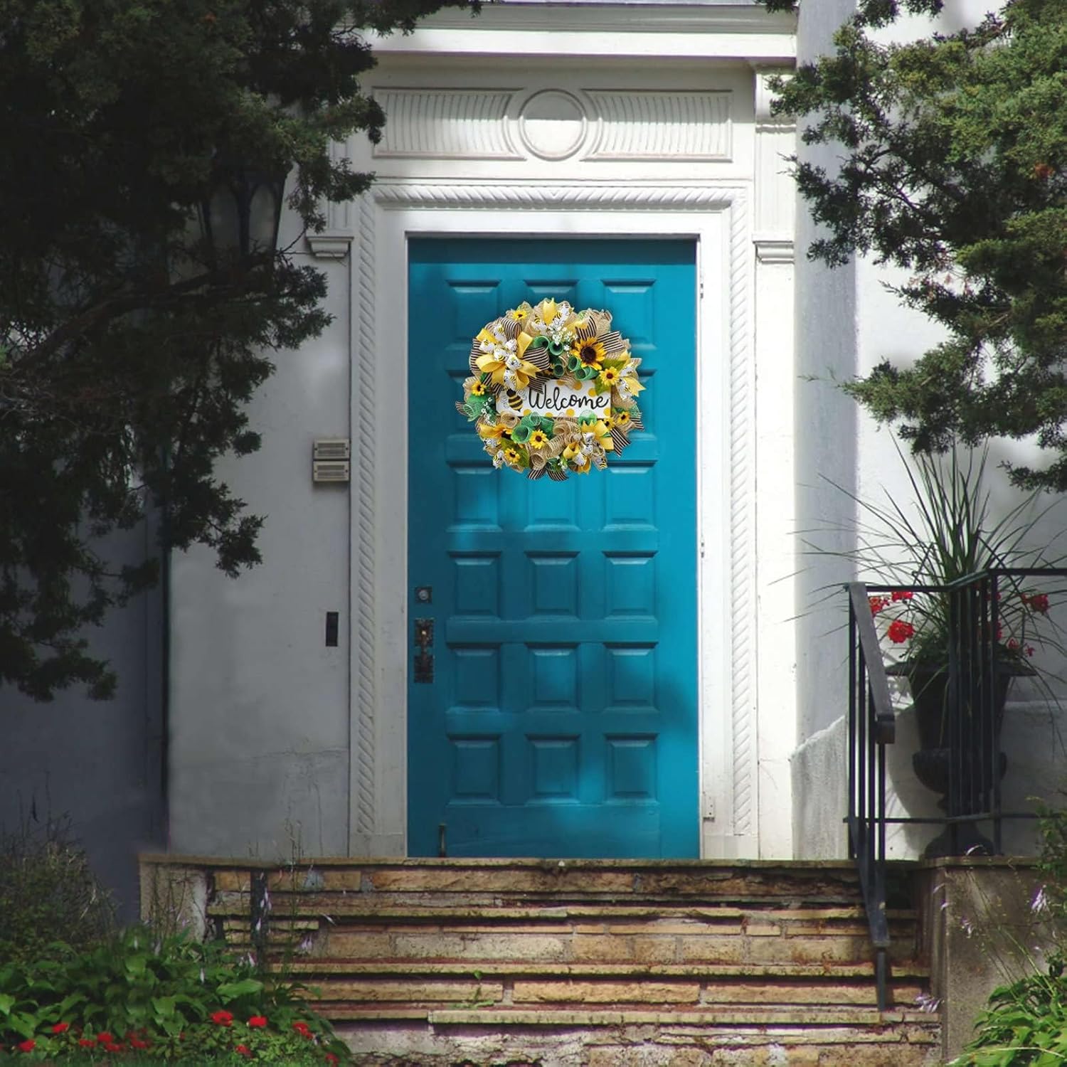 Summer Bee Wreath for Front Door Welcome Decor