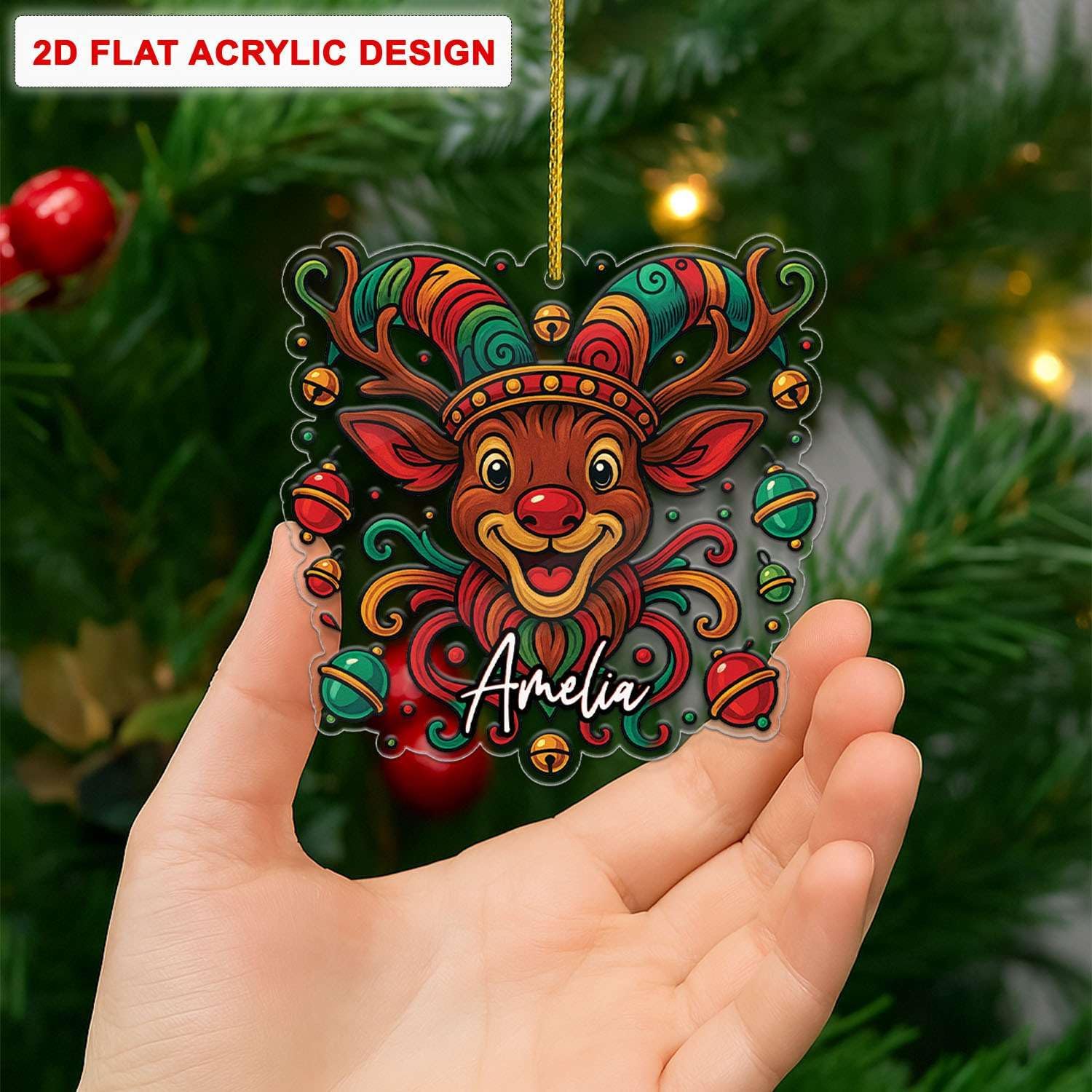 Custom Name Reindeer Hanging Ornament Personalized Christmas Decor