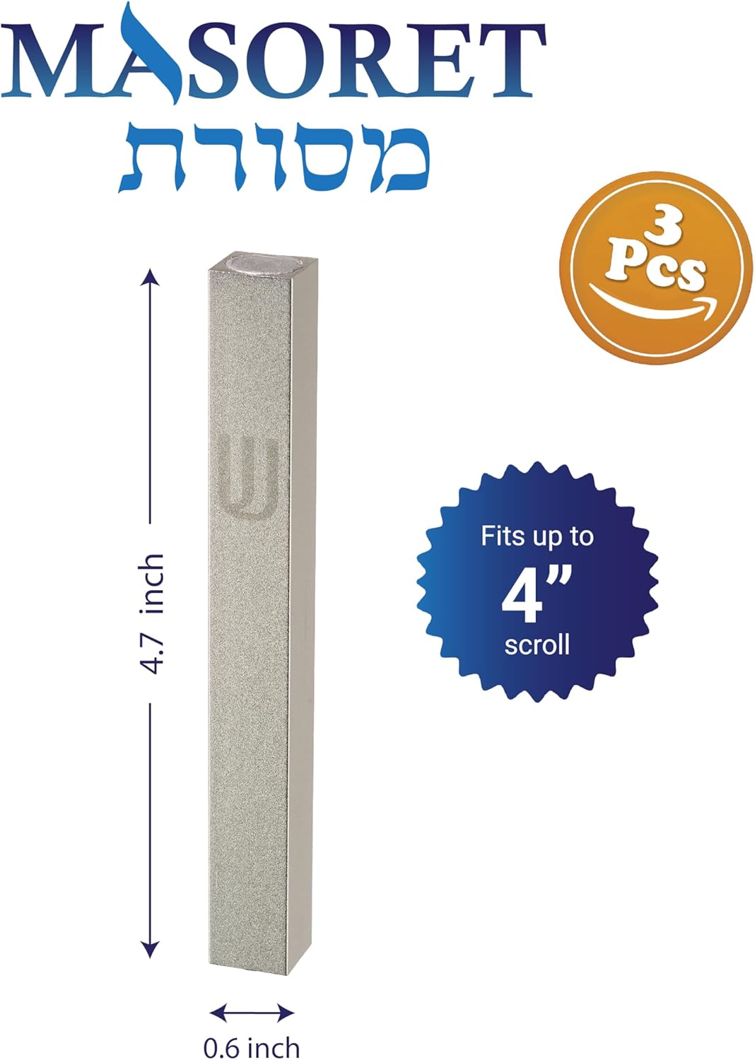 3 Pack Aluminum Mezuzah Case - Modern Silver Matte Design