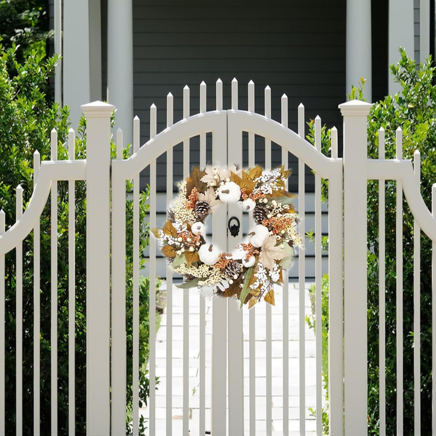 Ochine Fall Wreath Artificial White Pumpkin Wreath