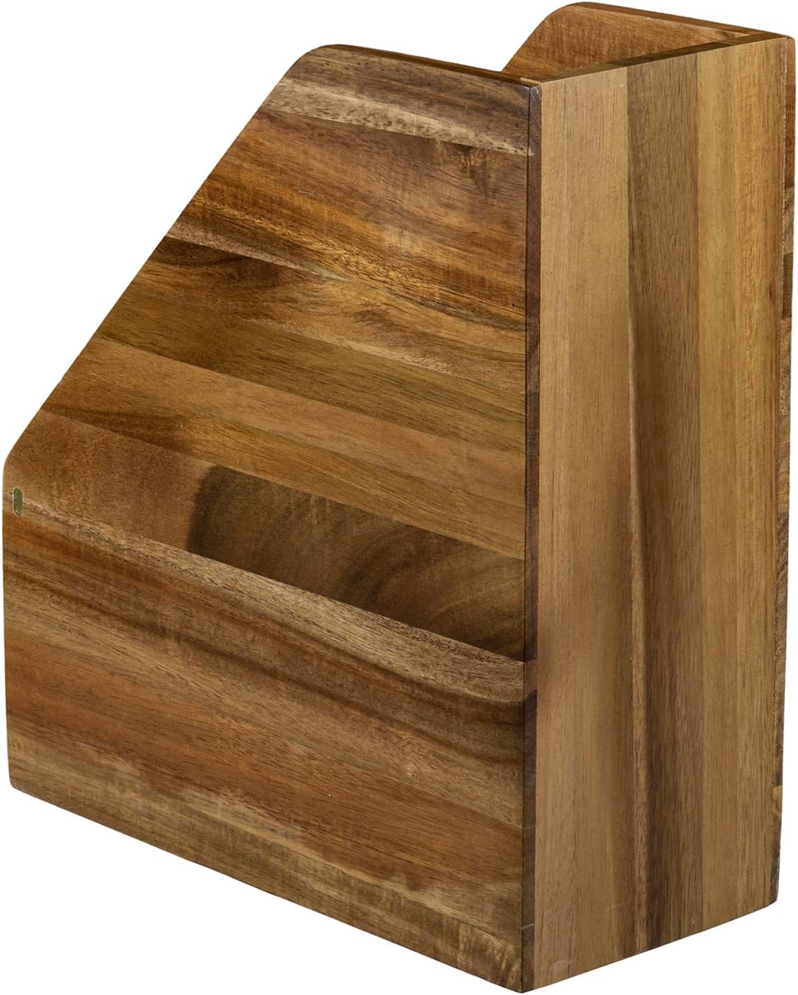 MyGift Premium Hotel Series Acacia Wood Magazine Holder with Brass Tone Metal Accent