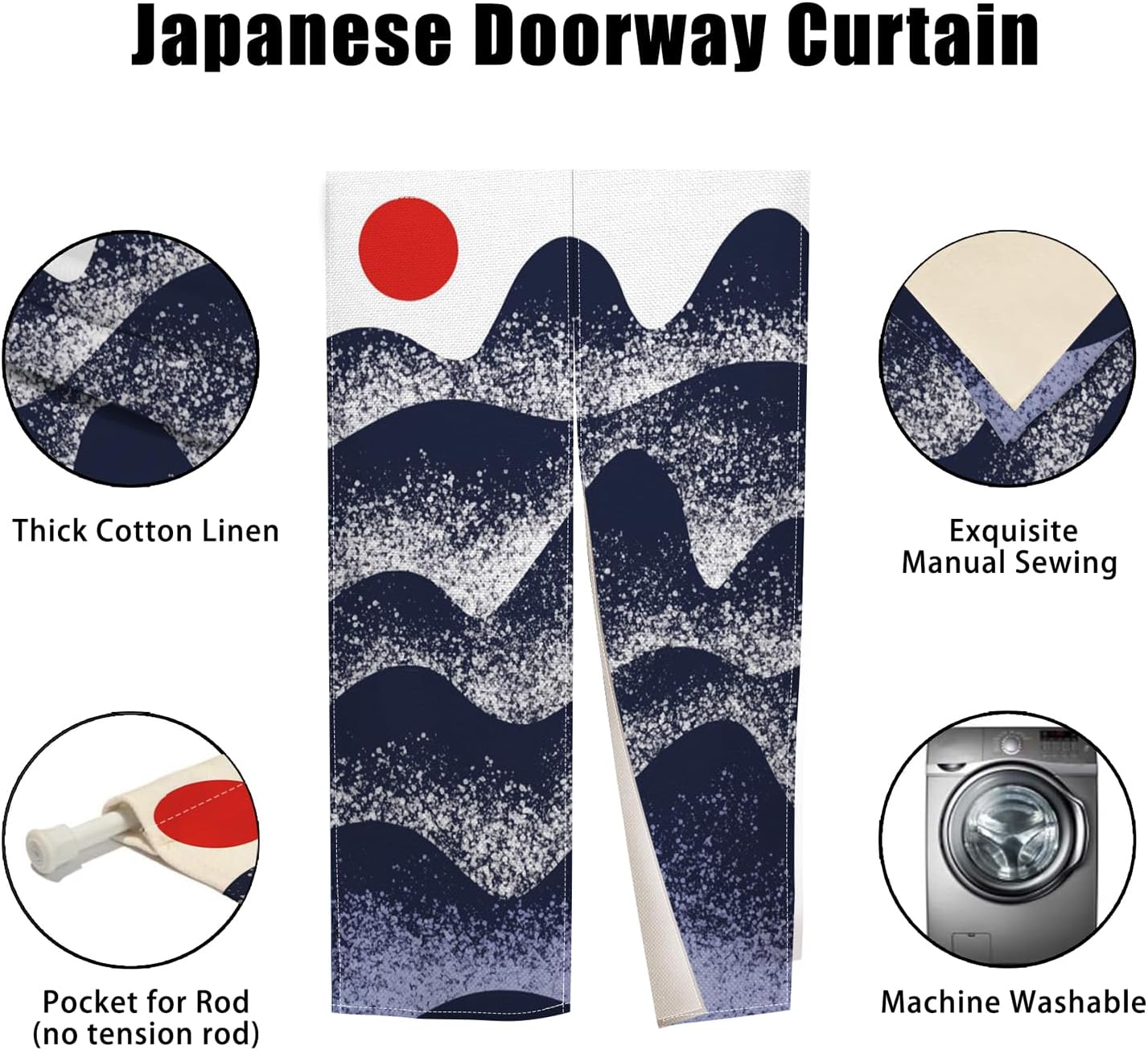 Traditional Japanese Noren Door Curtain with Sunset Mountain Design