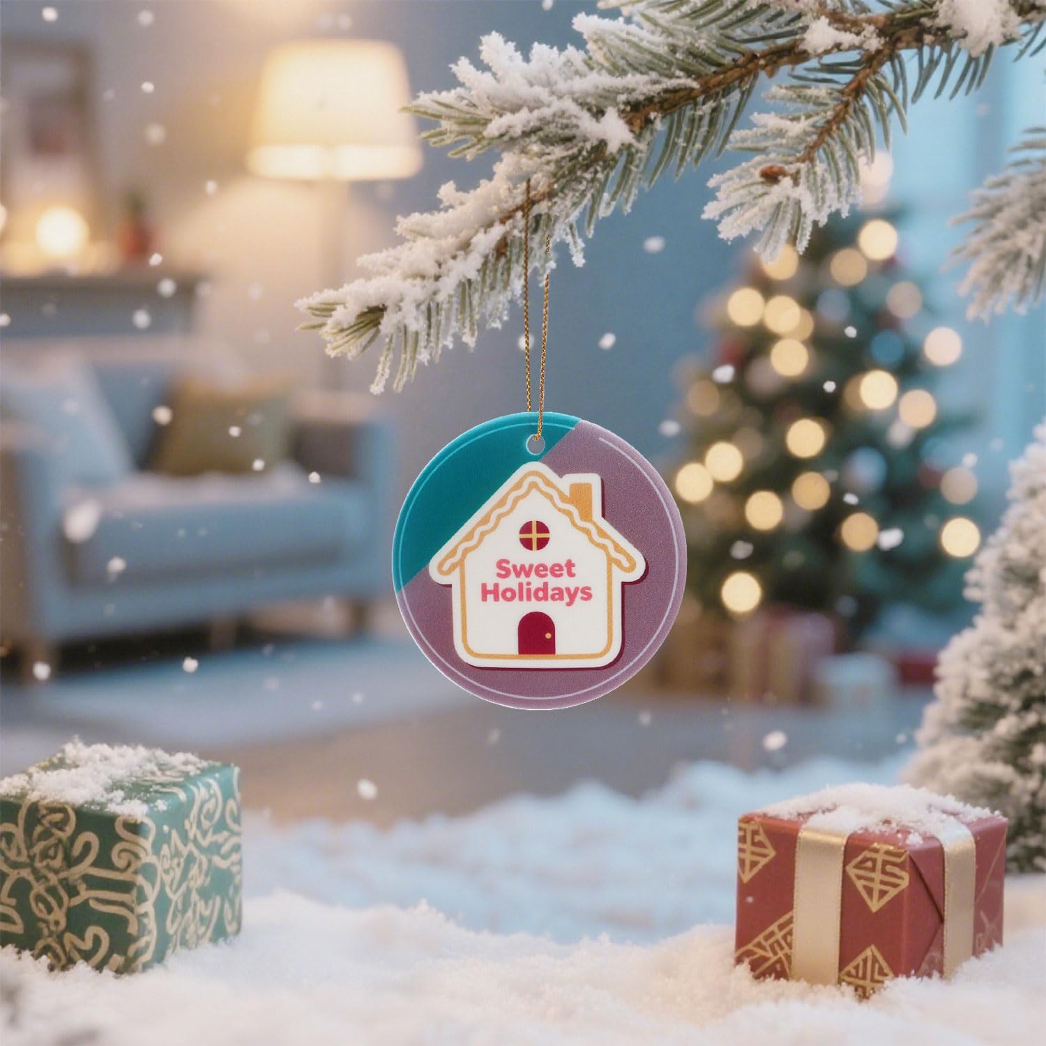 Sweet Holidays Round Ceramic Ornament with Double Sided Design