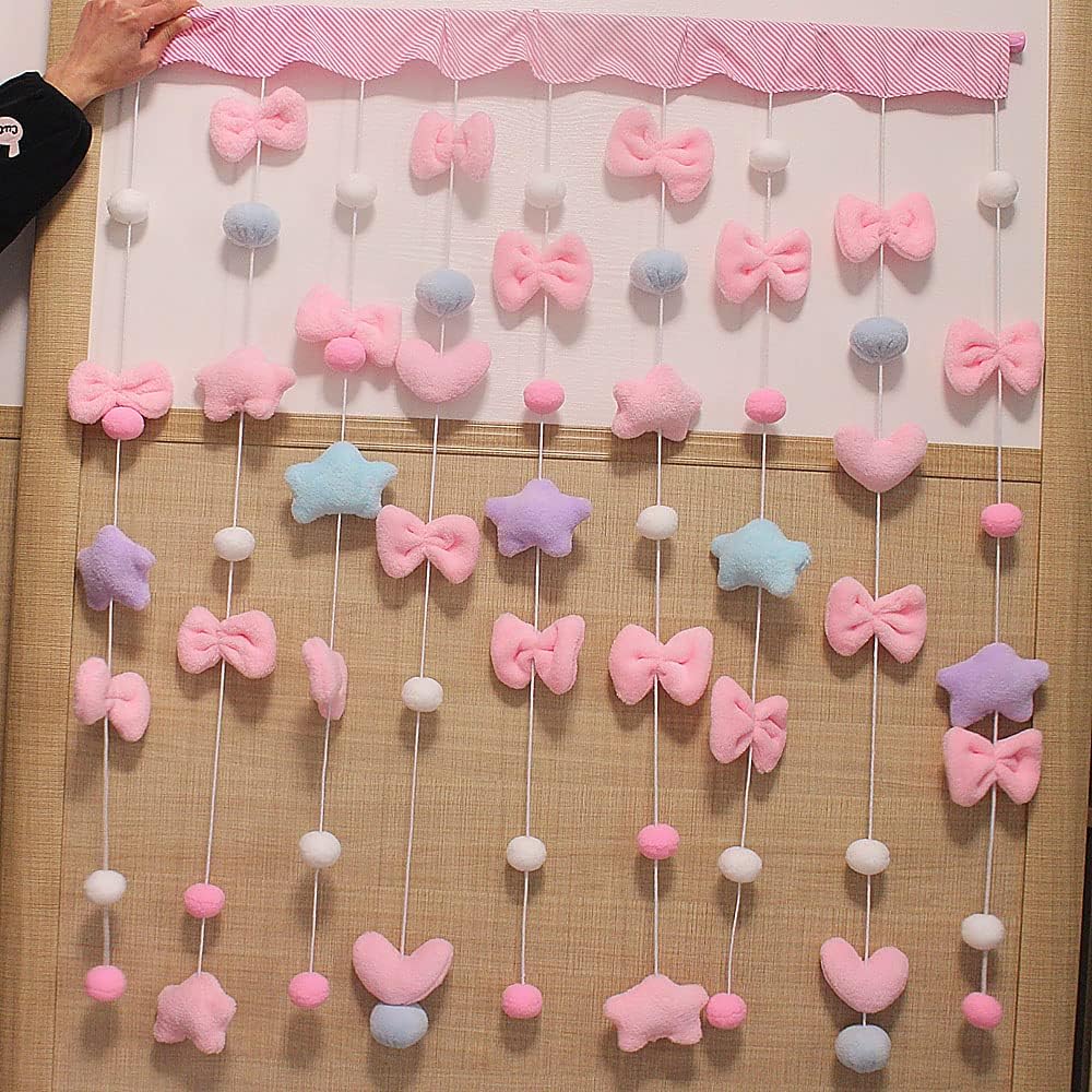 Kawaii Doorway Curtains with Fluffy Star Bowknot Pentacle Garland