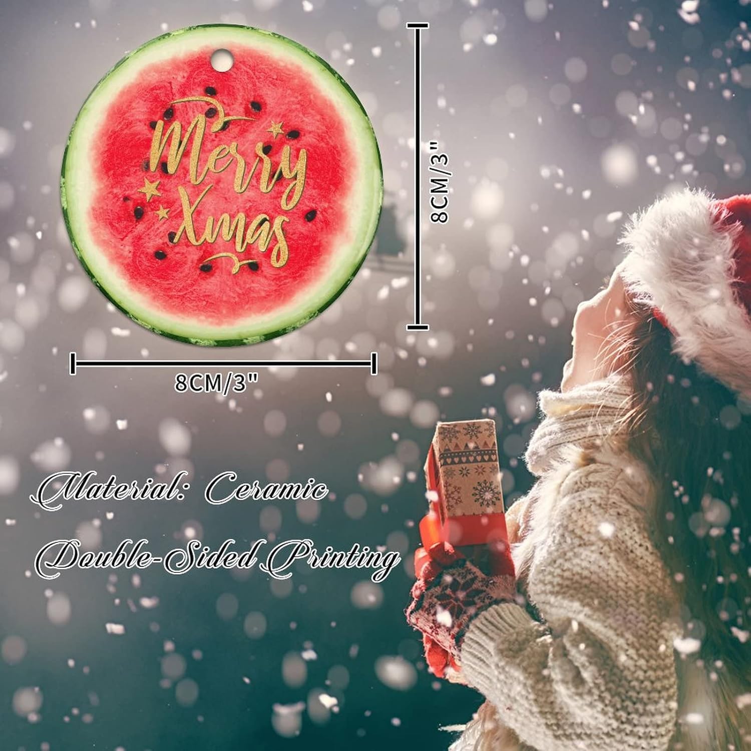 Swavecat 3 Inch Ceramic Watermelon Christmas Ornament