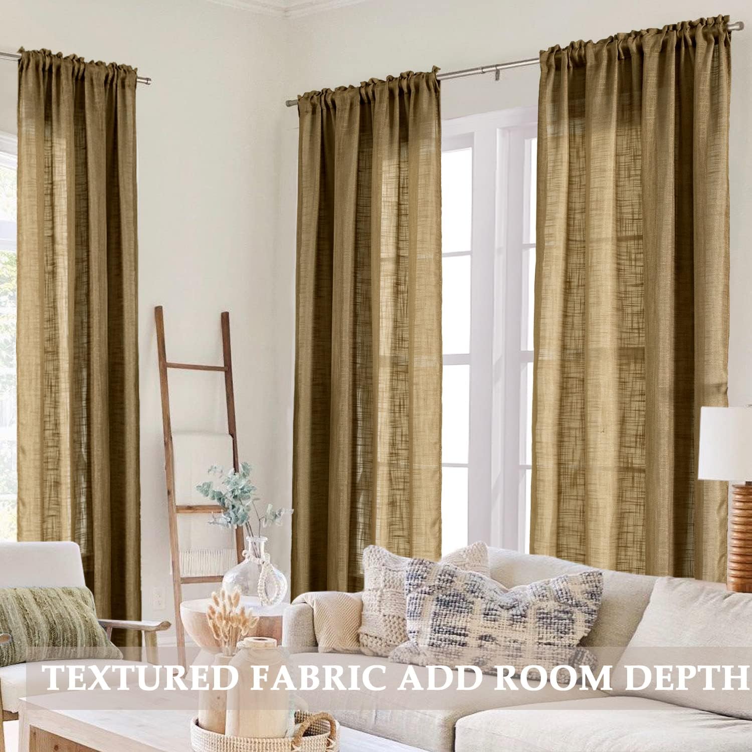 SHINELAND Light Brown Curtains 2 Panels Dark Mocha