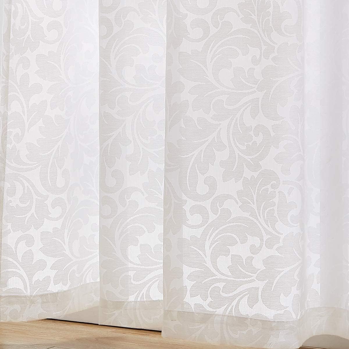 White Sheer Window Curtain Panels Set for Living Room 54x84x2