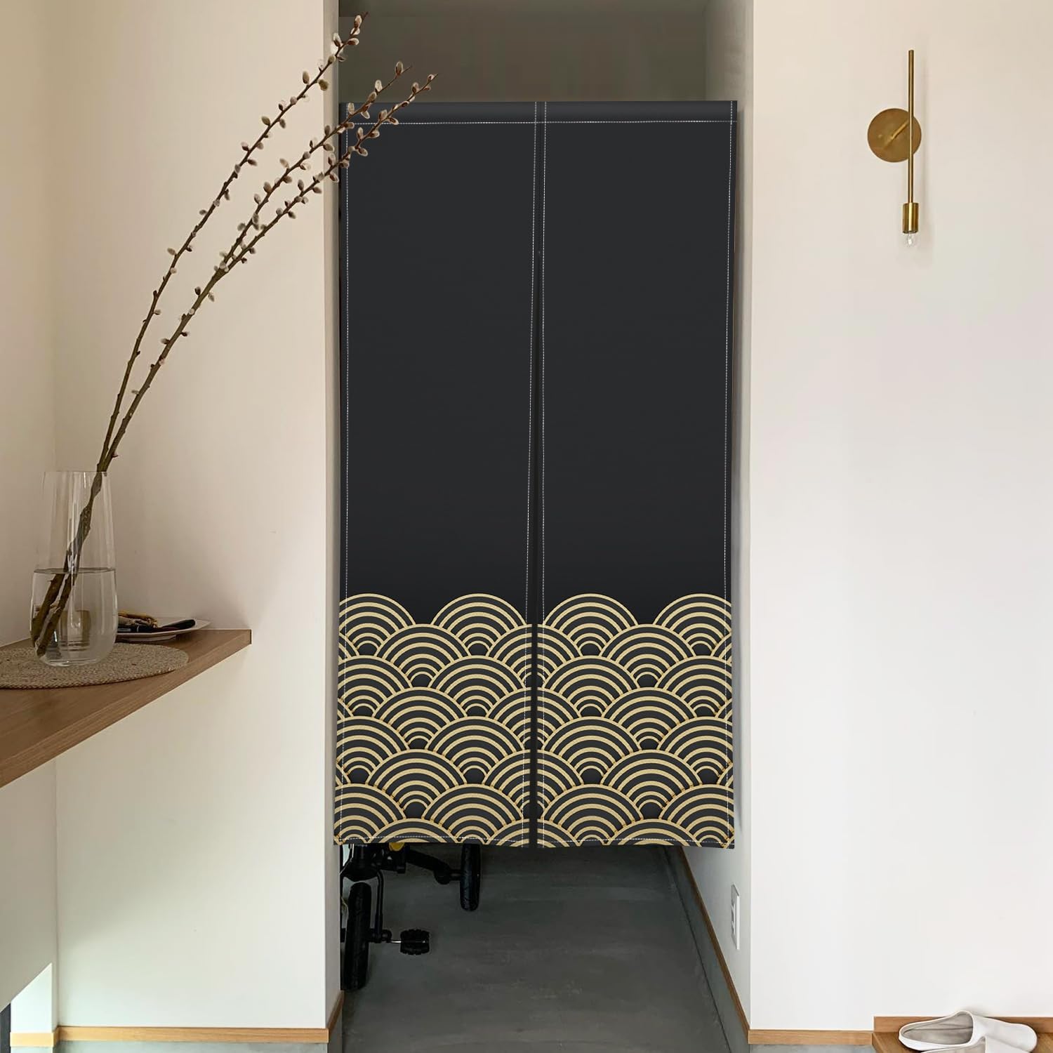 Gold Wave Printed Japanese Door Curtain for Privacy