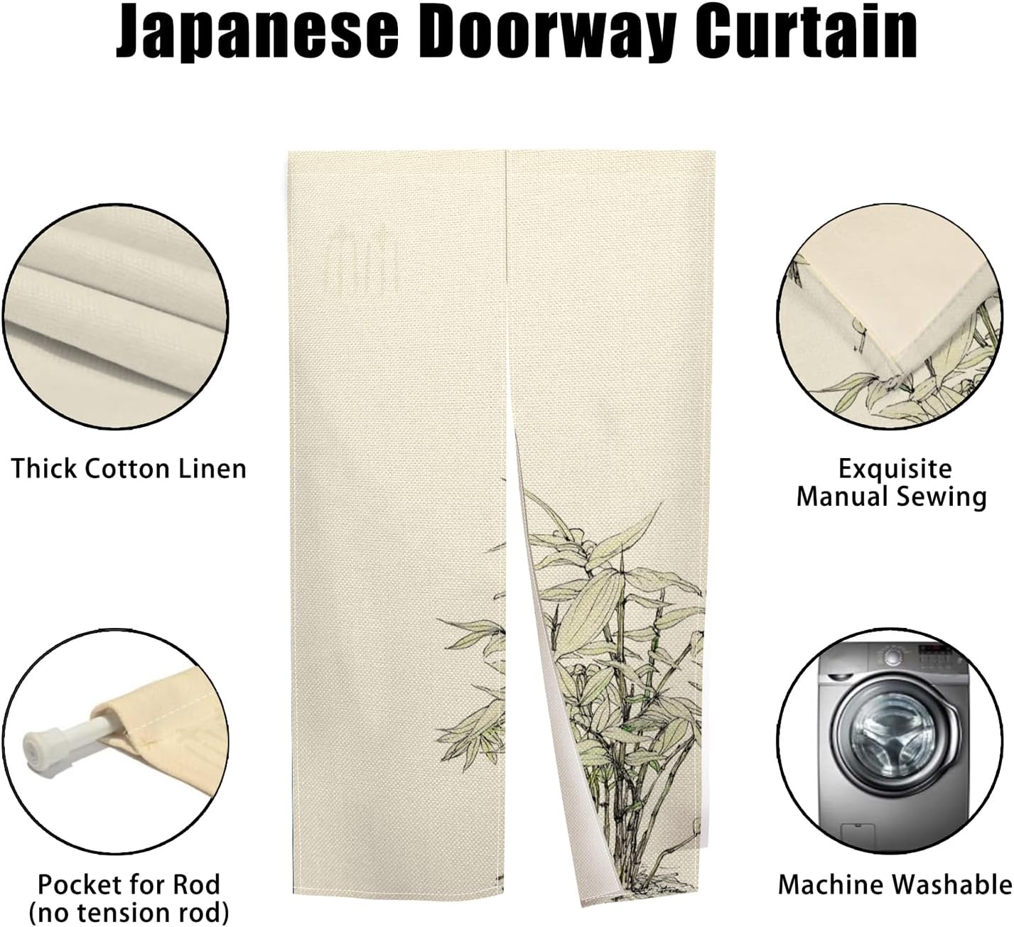 Japanese Doorway Curtain with Green Plants Print