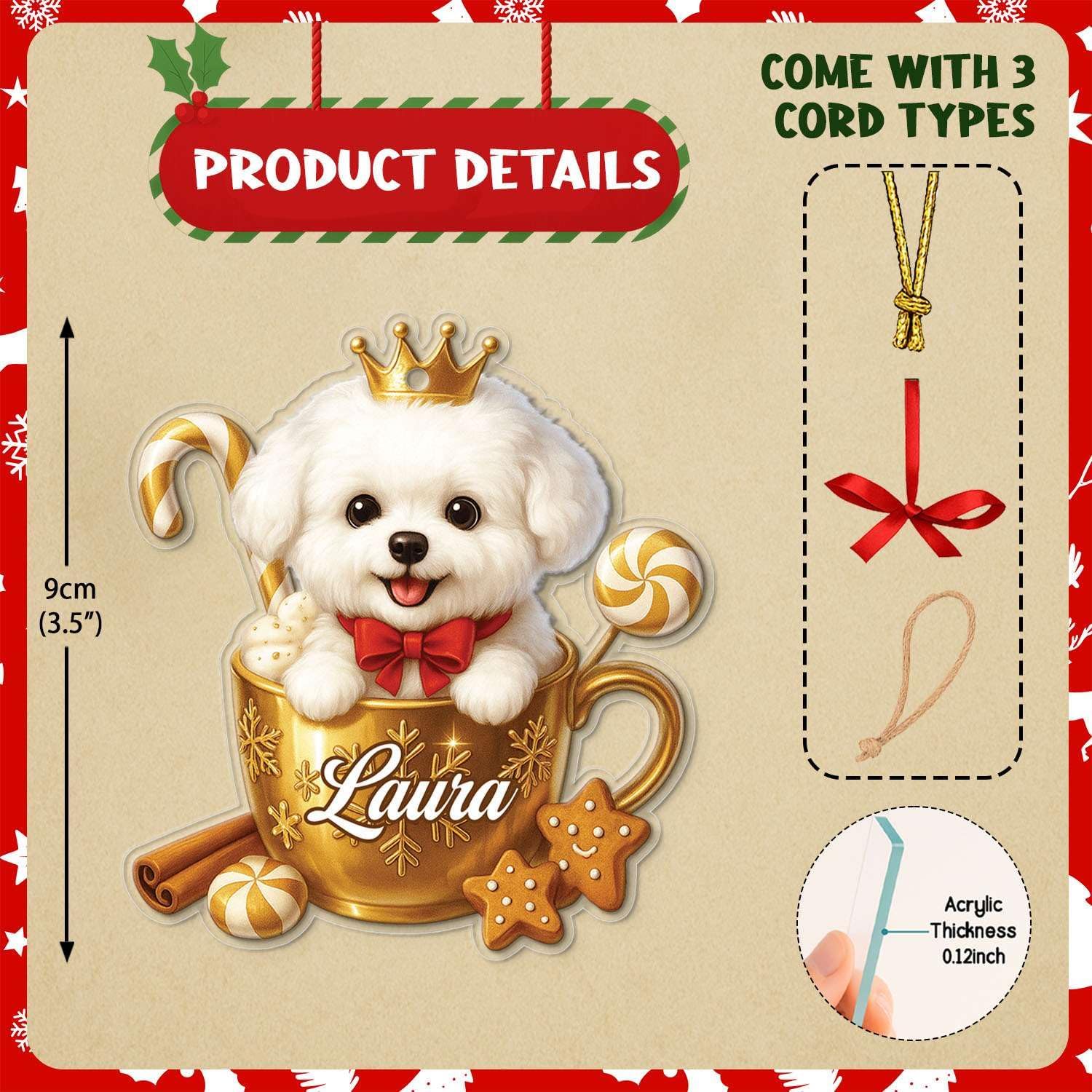Personalized Bichon Frise Dog Christmas Ornament