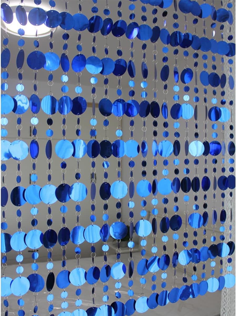 QueenBox 5Pcs 394in Round Sequin Curtain Blue