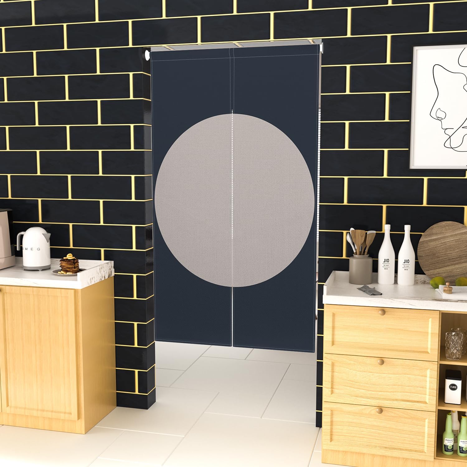 Leowefowa Double Sided Door Curtain White Round Pattern 335 x 709 Inches