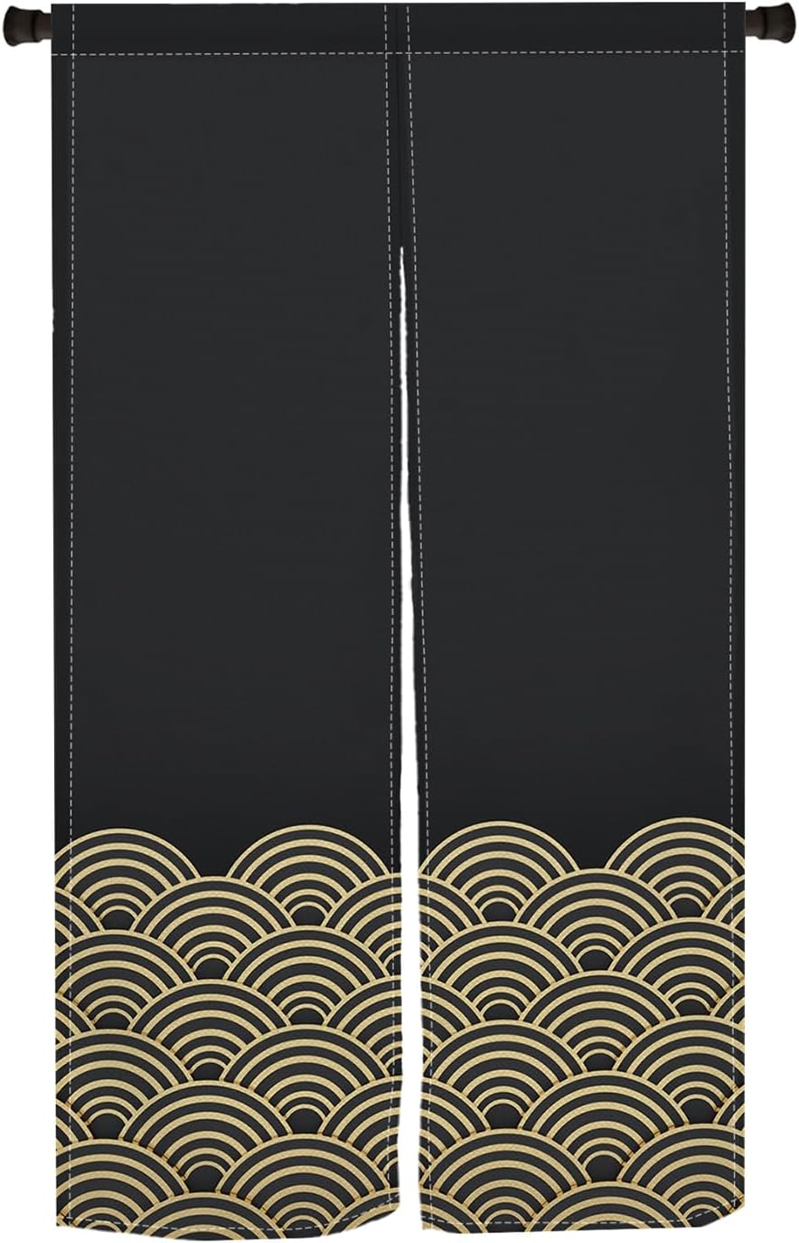 Gold Wave Printed Japanese Door Curtain for Privacy