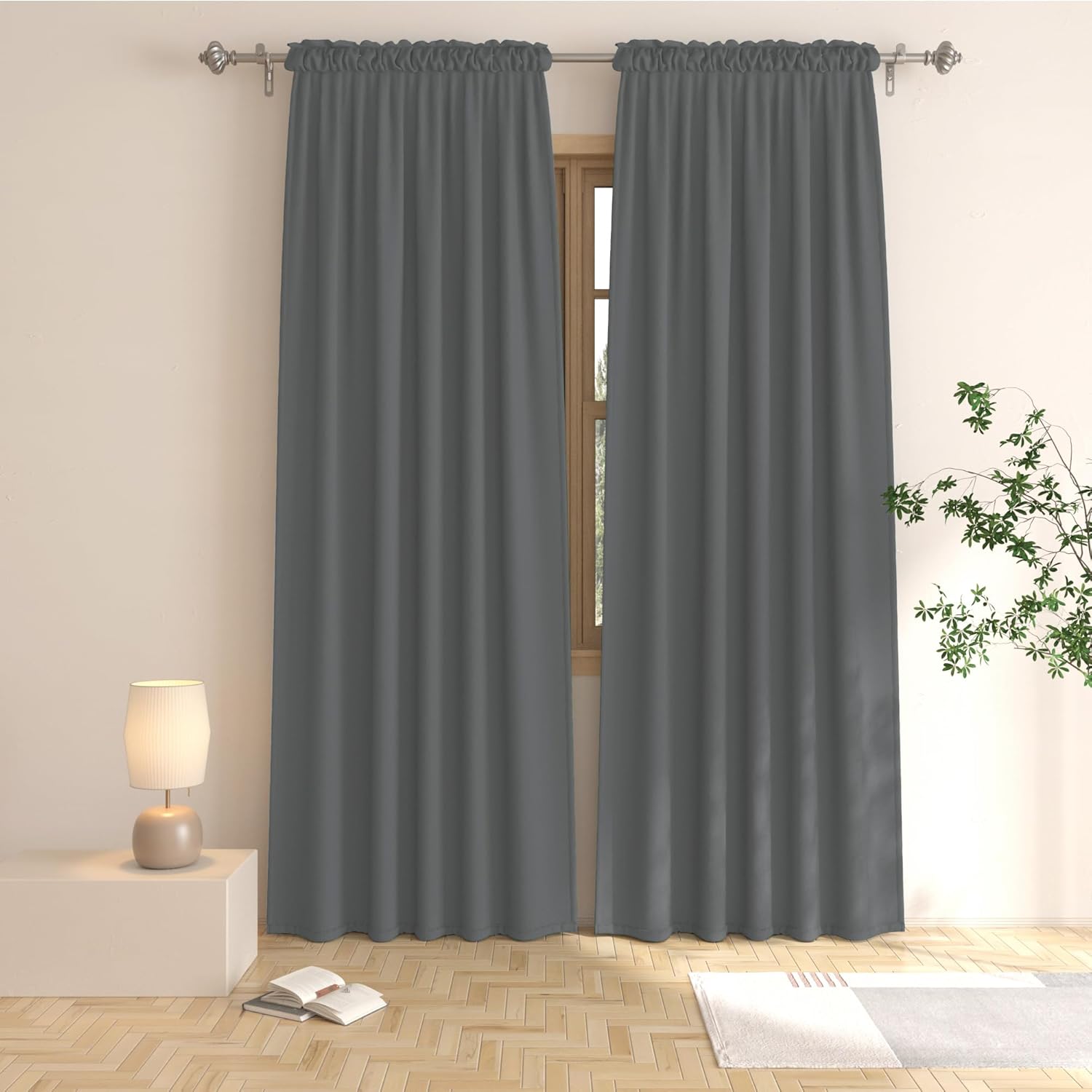 UPOPO Blackout Curtains Dark Grey 80 Inches Panel Set