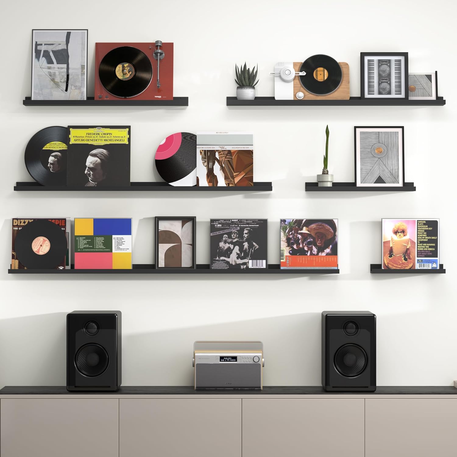 Heimlove Picture Ledge Shelf Set of 2 Black