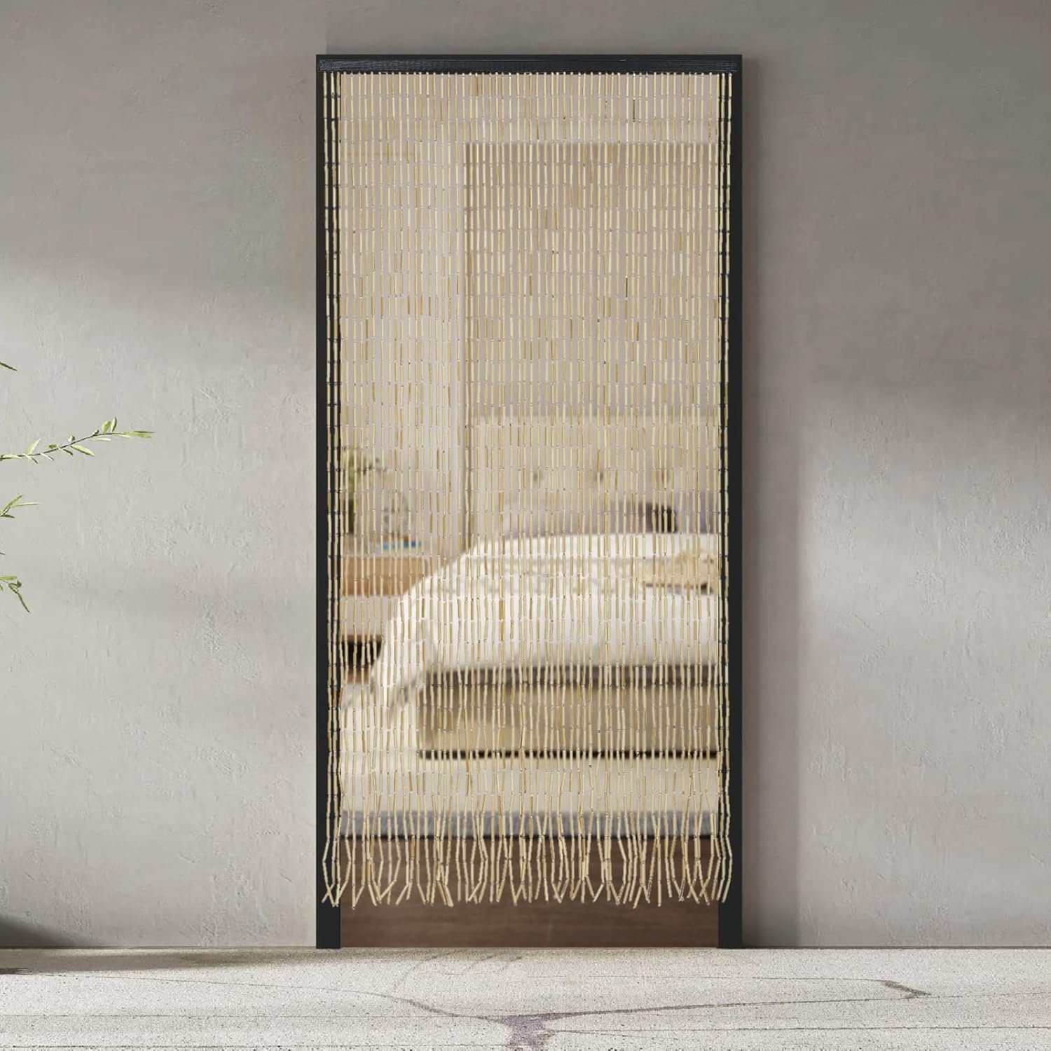 Natural Wood and Bamboo Beaded Curtain for Doorway