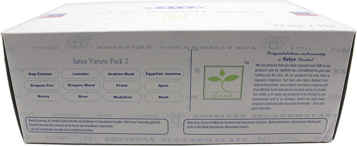 Satya Bangalore Set of 12 Incense Sticks Variety Pack