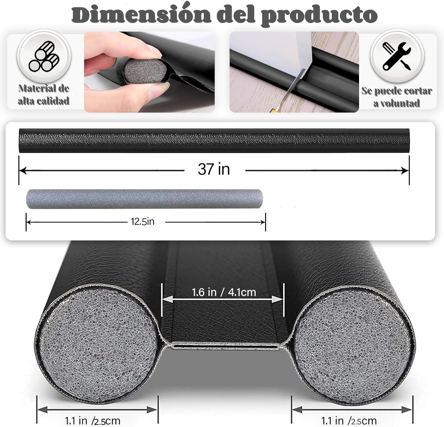 Dust Cover for Doors 37 Inches Black Double Edge