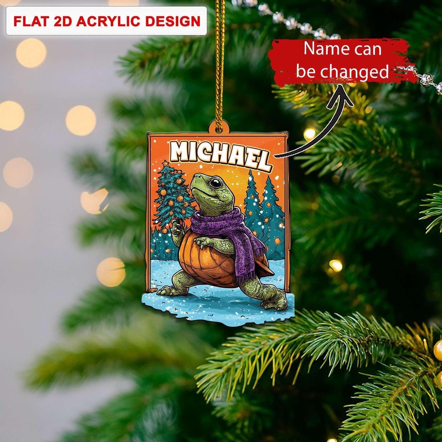 Custom Name Turtle Christmas Hanging Ornament Personalized Acrylic Animal Decoration