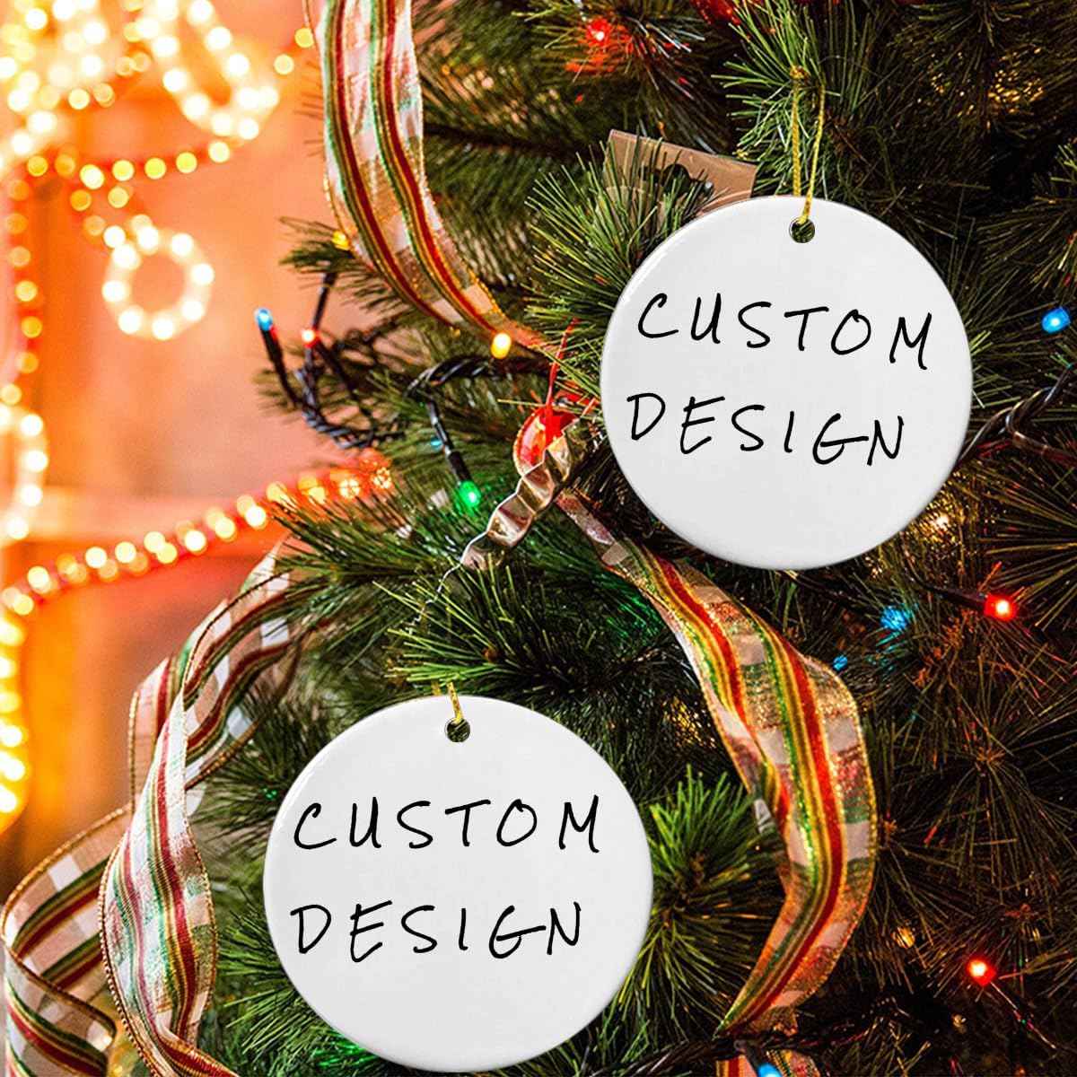 Custom Design Personalized Christmas Ornament Ceramic Photo Ornament with Text and Image