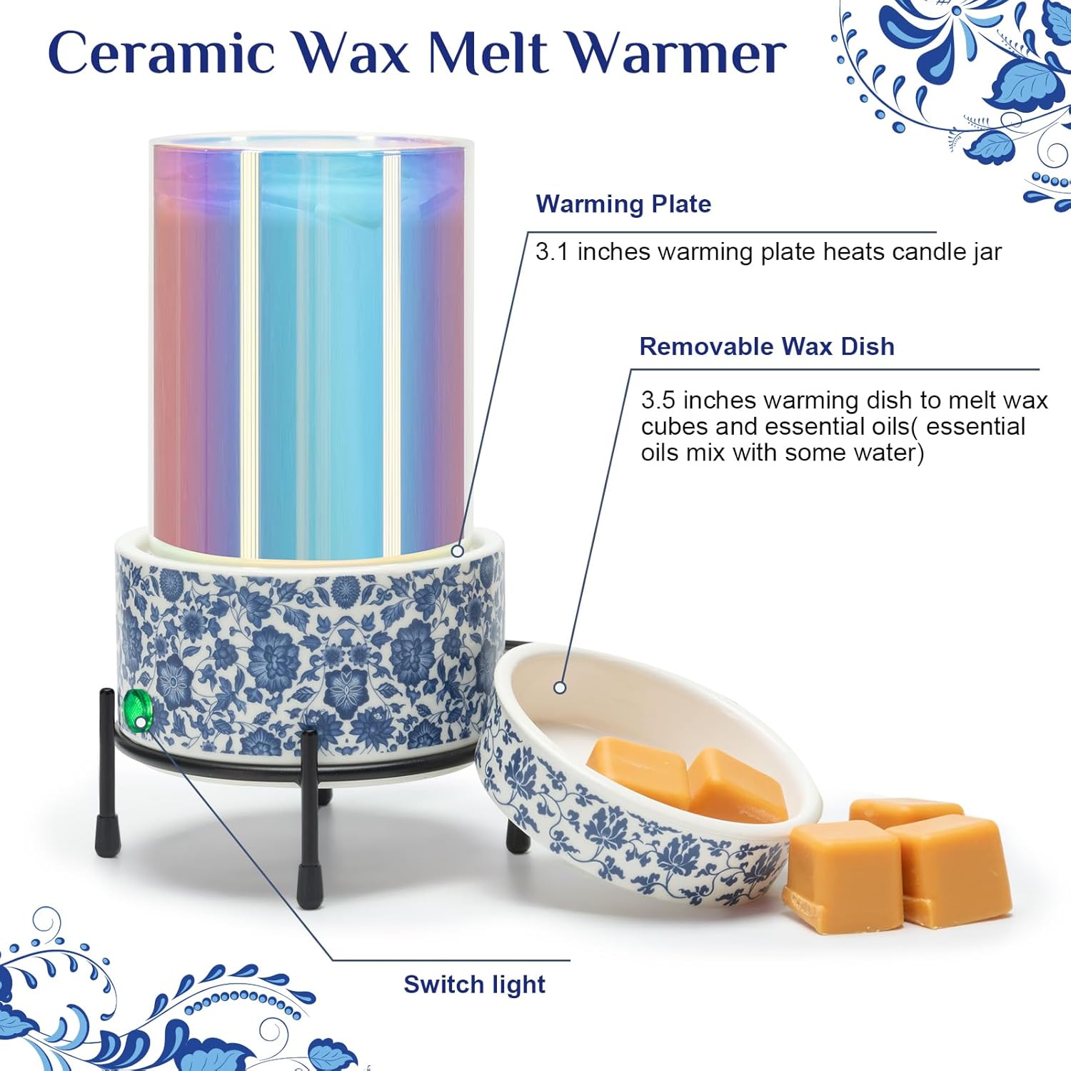 Blue and White Porcelain Pattern Wax Melter Warmer