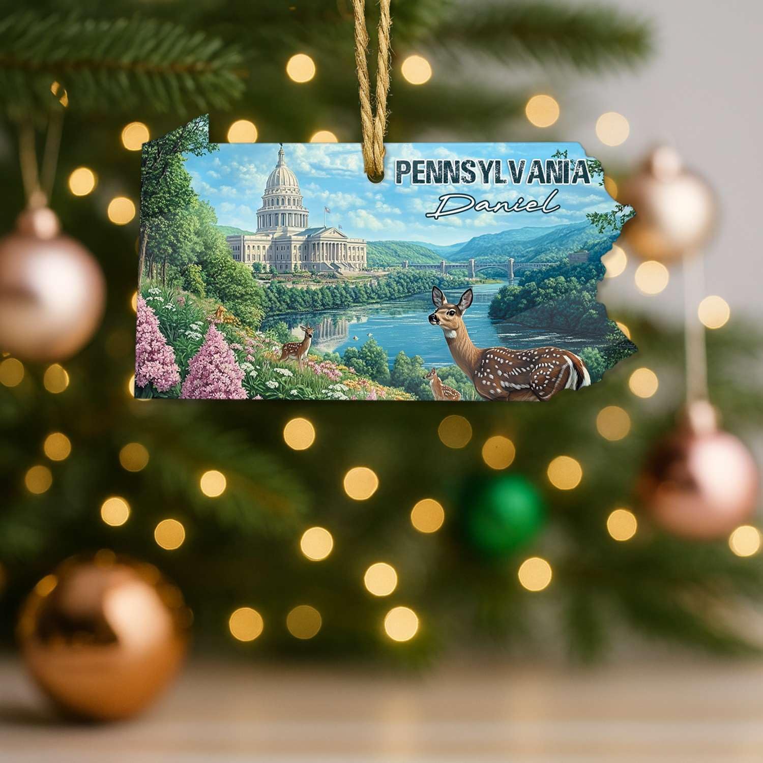 Custom Name Pennsylvania Christmas Tree Ornament
