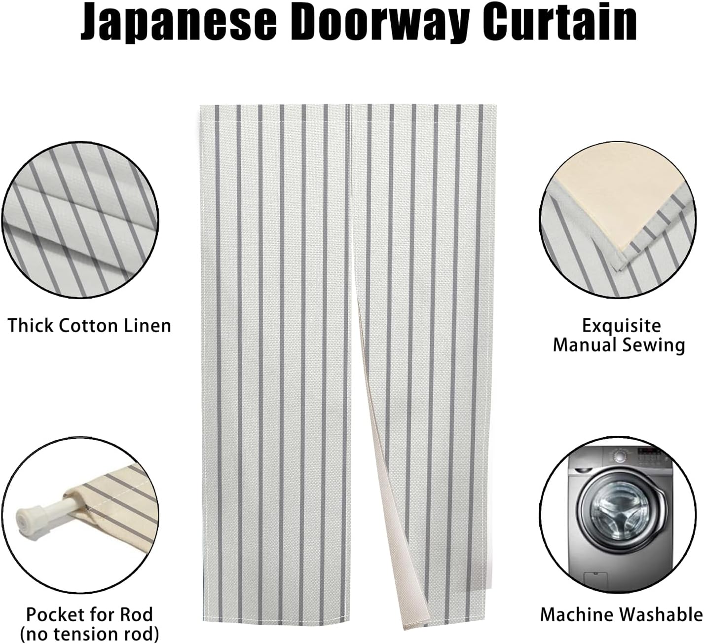Japanese Style Noren Door Curtain with White Black Stripe