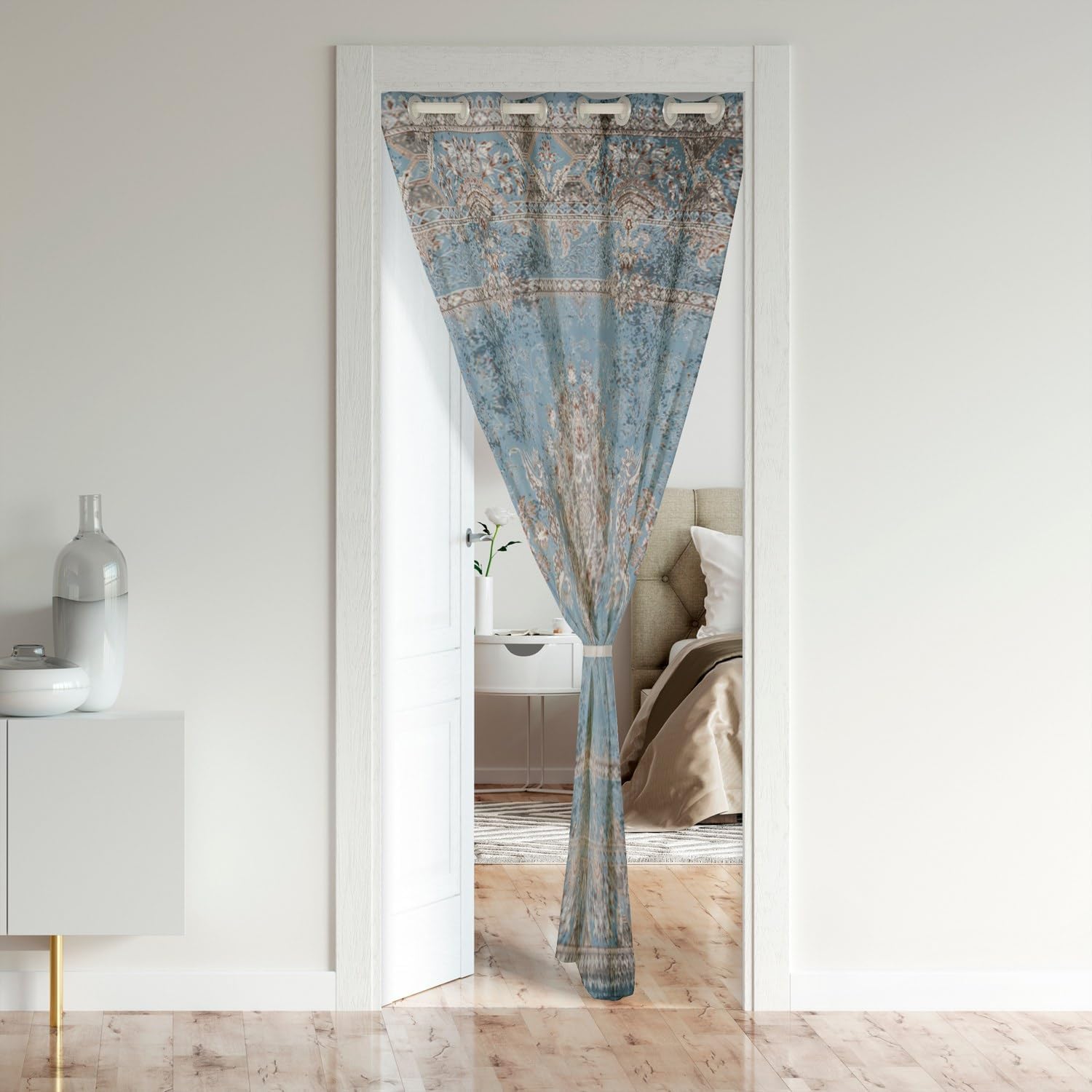 Boho Door Curtain Velvet Blue Mandala Panel