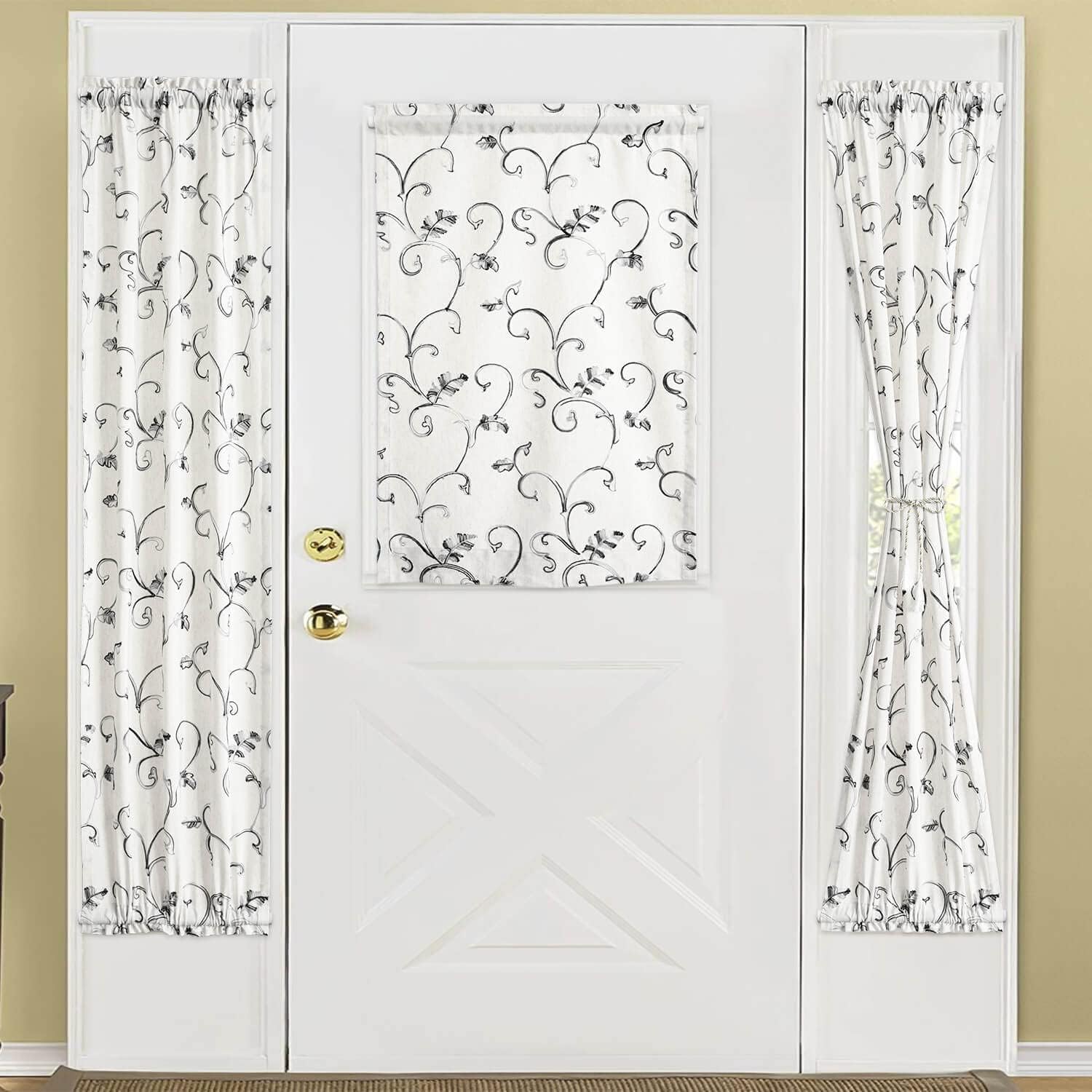 VOGOL Embroidered Door Curtain Panels Grey Vines Pattern 25x72 Inches