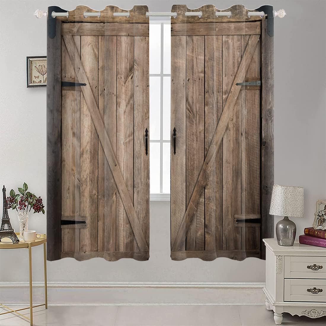 Yeele Rustic Wooden Barn Door Blackout Curtains Set of 2