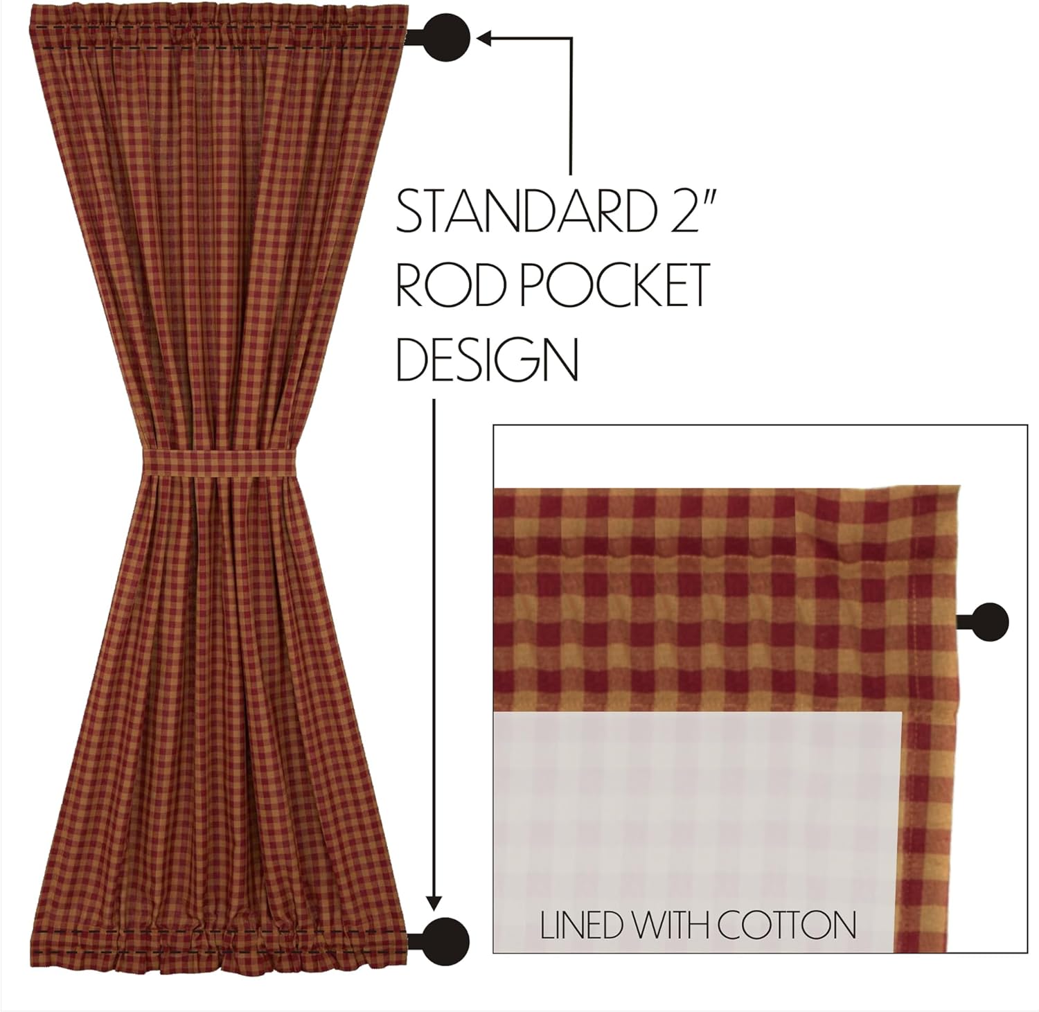 VHC Brands Burgundy Check Door Panel 72x40