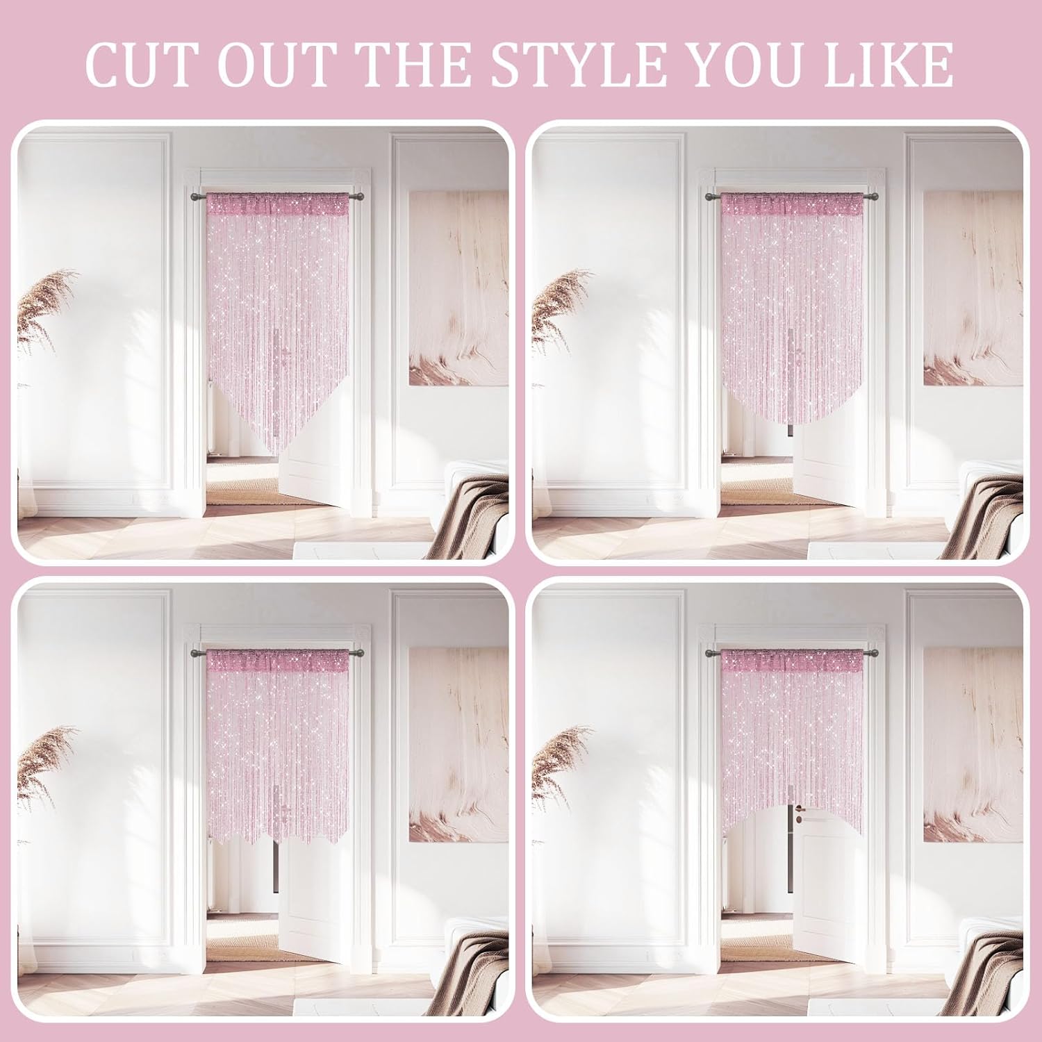 2 Pieces Pink Glitter String Curtains for Doorway and Room