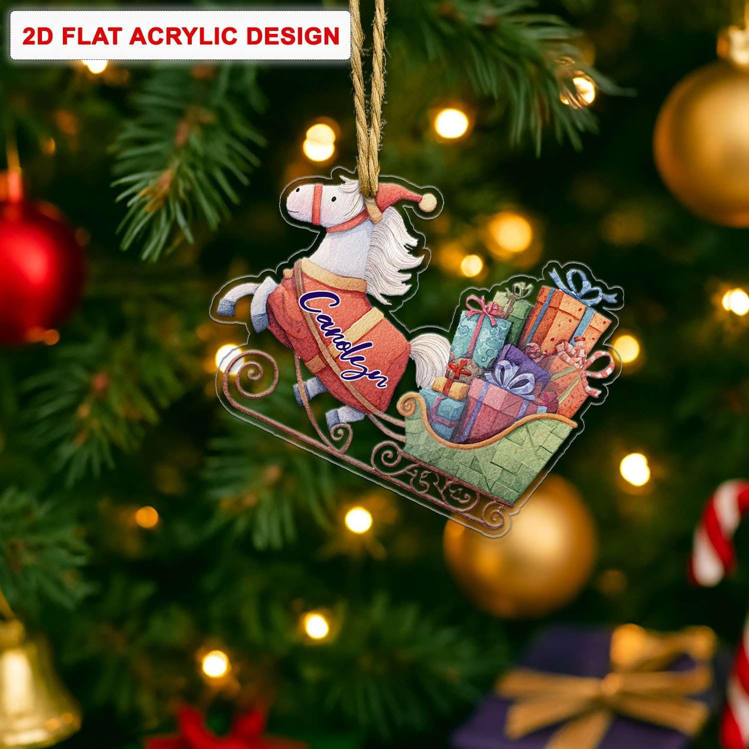 Personalized Horse Sleigh Christmas Ornament with Name