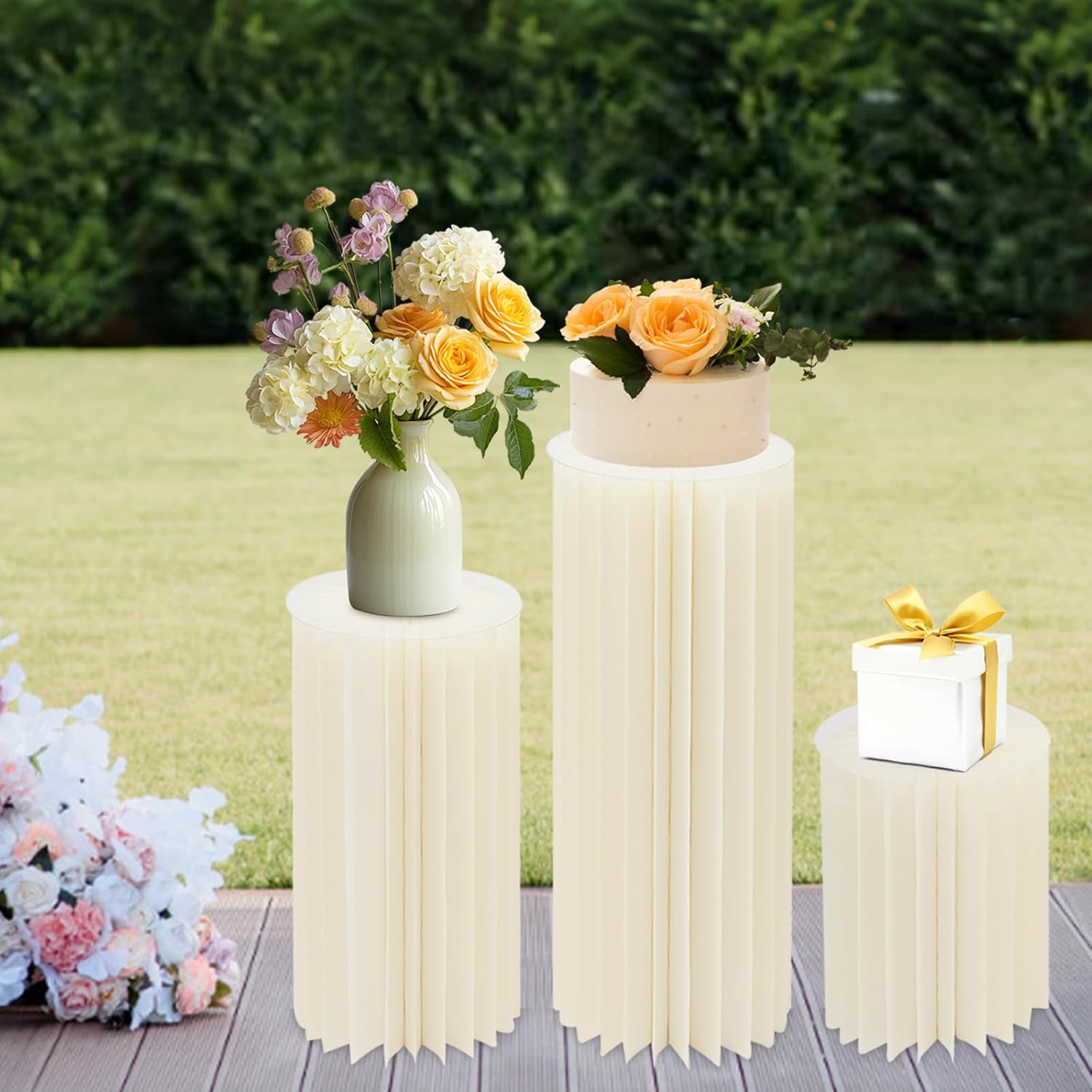3PCS Cardboard Flower Stands Cylinder Pedestal for Decor