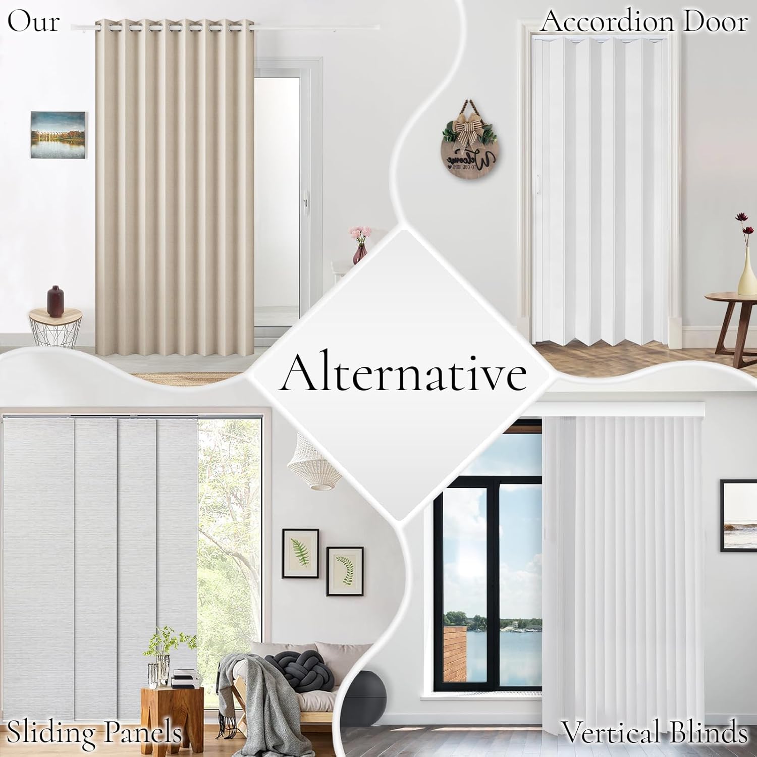 Pleated Folding Door Curtains - Blackout Panel for Bedroom Living Room Closet