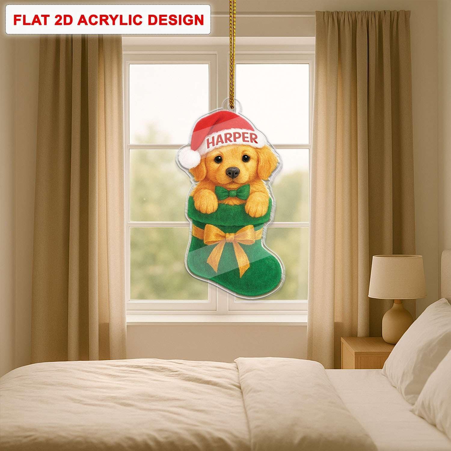 Custom Name Golden Retriever Hanging Ornament for Christmas Tree