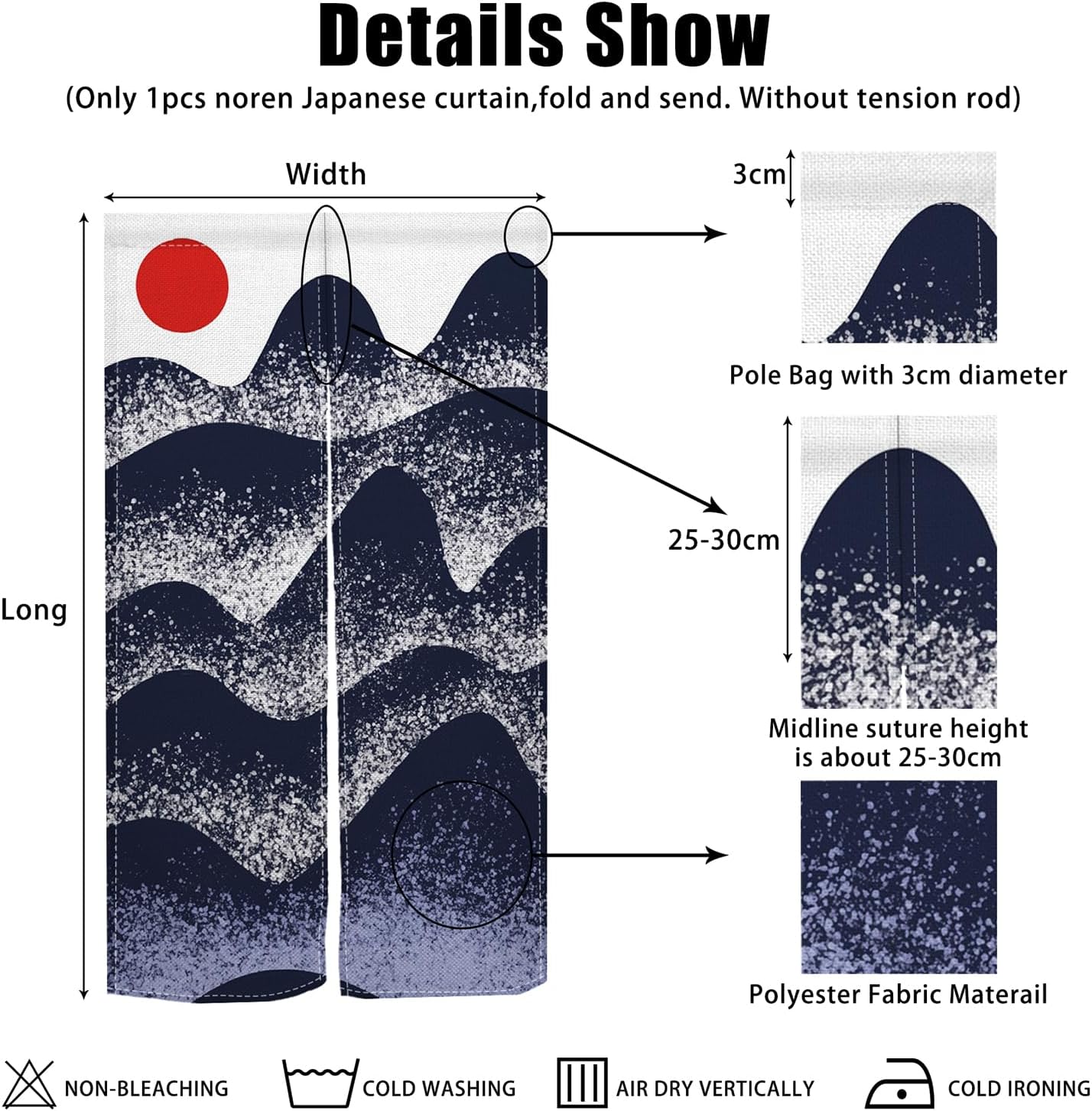 Traditional Japanese Noren Door Curtain with Sunset Mountain Design