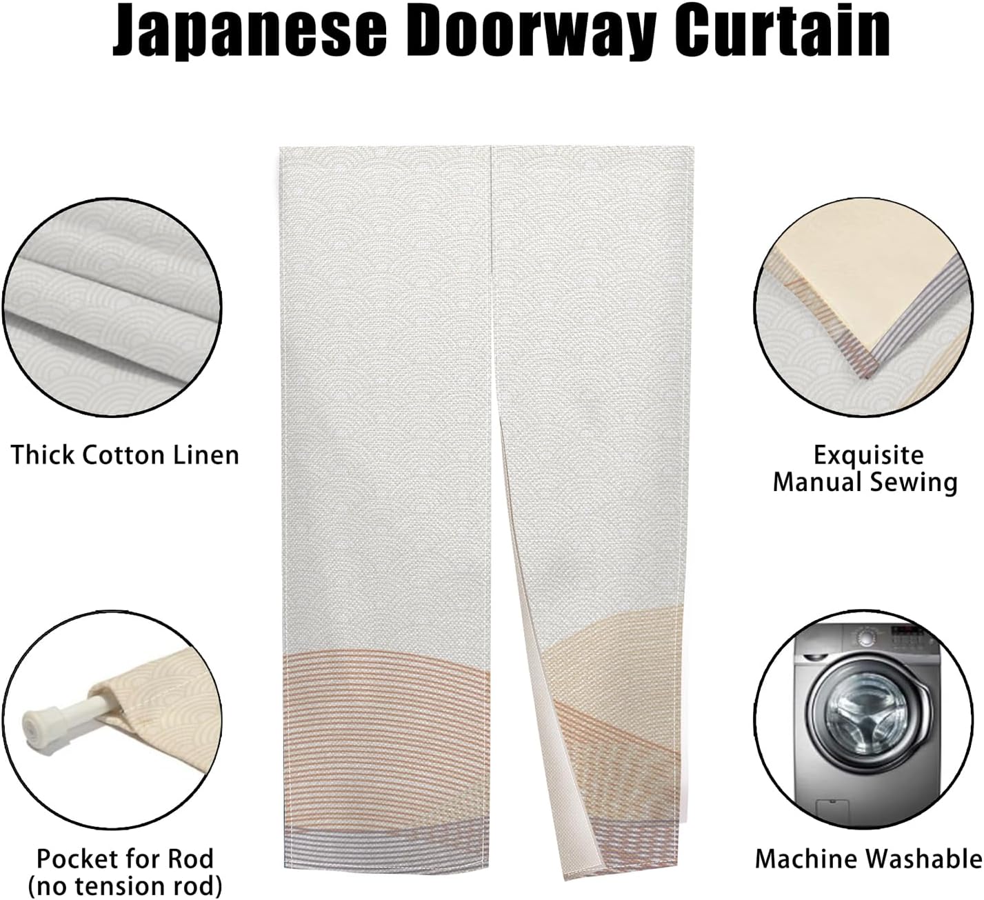 Japanese Noren Door Curtain Khaki Wave Design