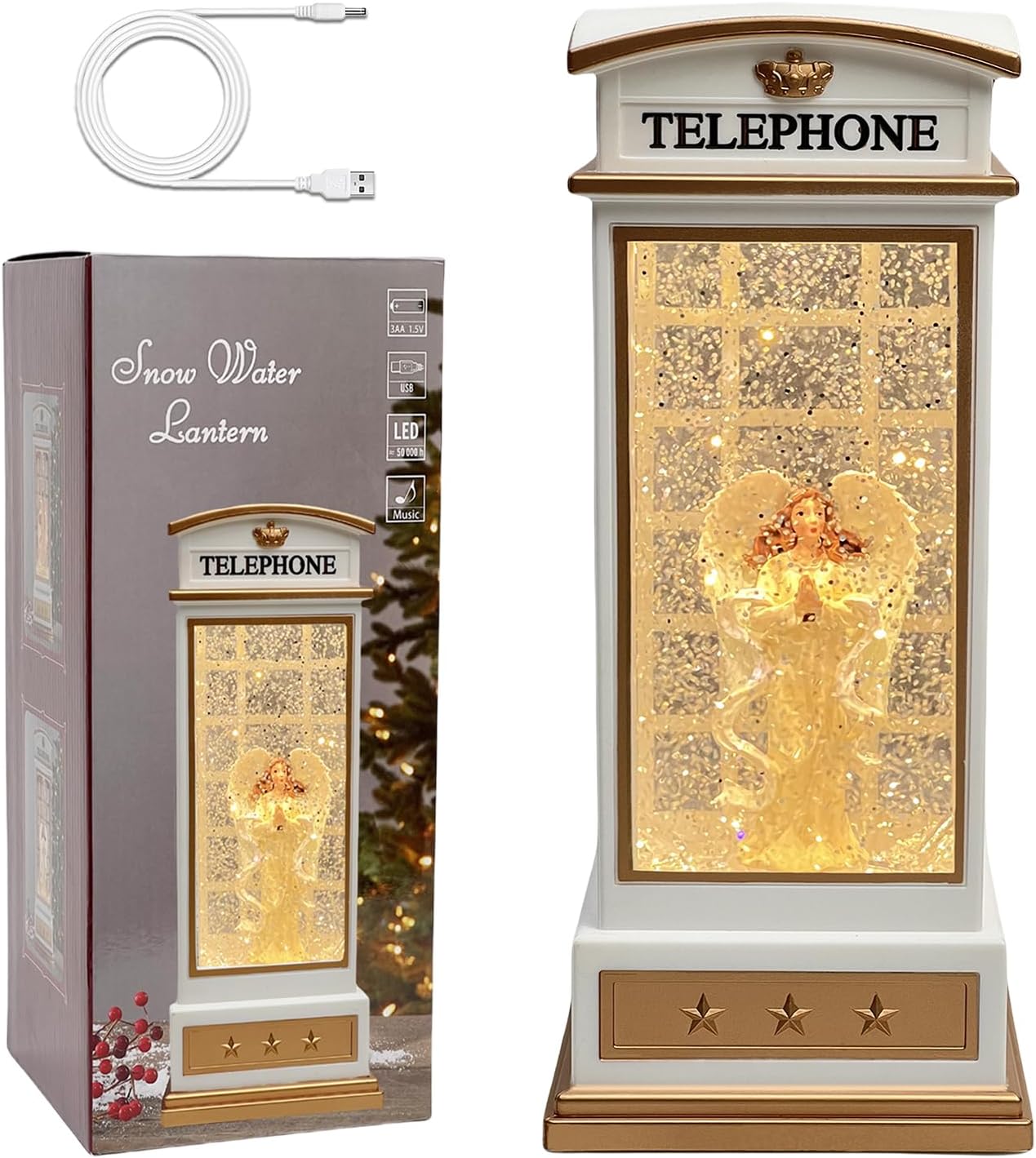 EIGHTOWN Christmas Snow Globe Angel Scene Lantern