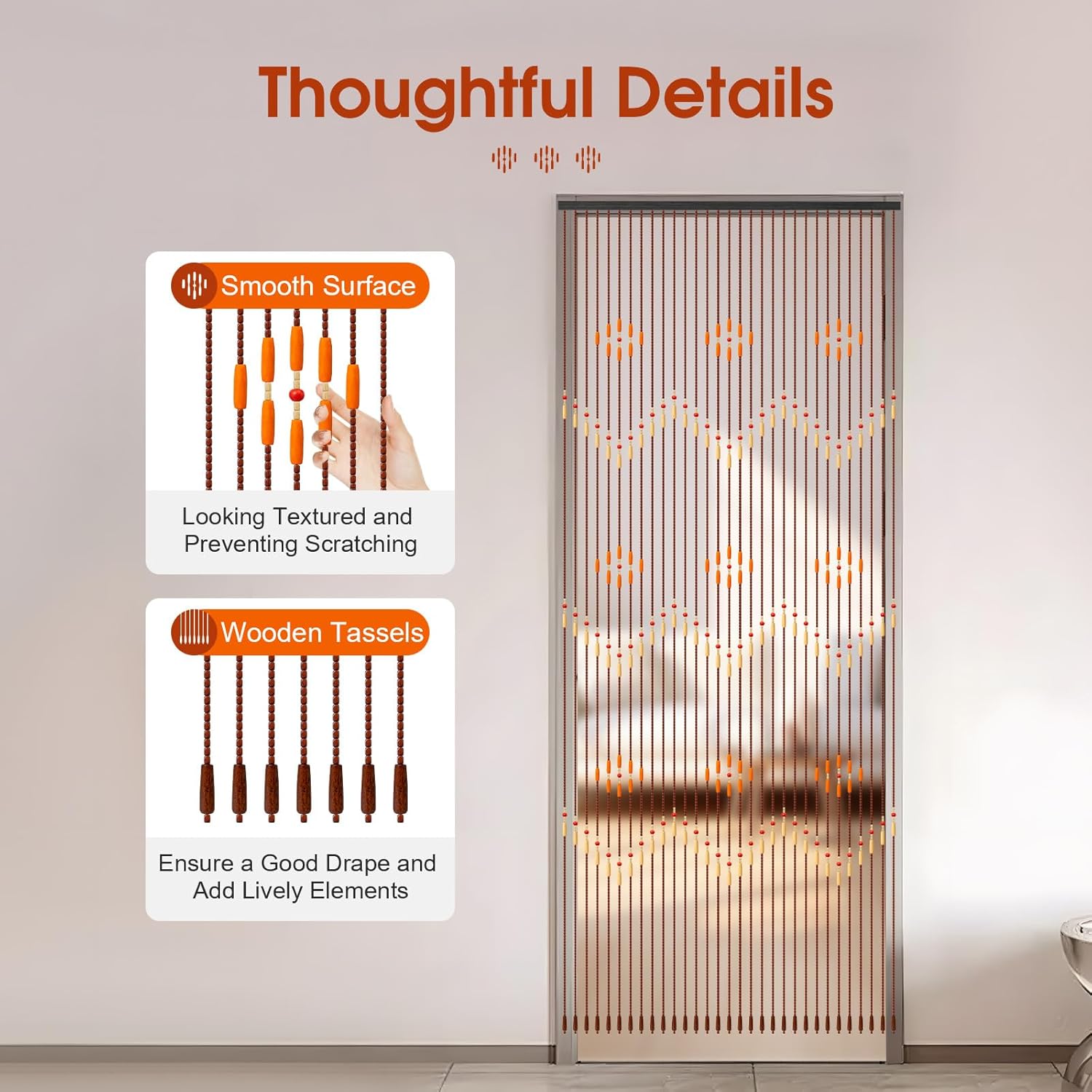 Wood Beaded Curtain for Doorway 31 Lines 354x866