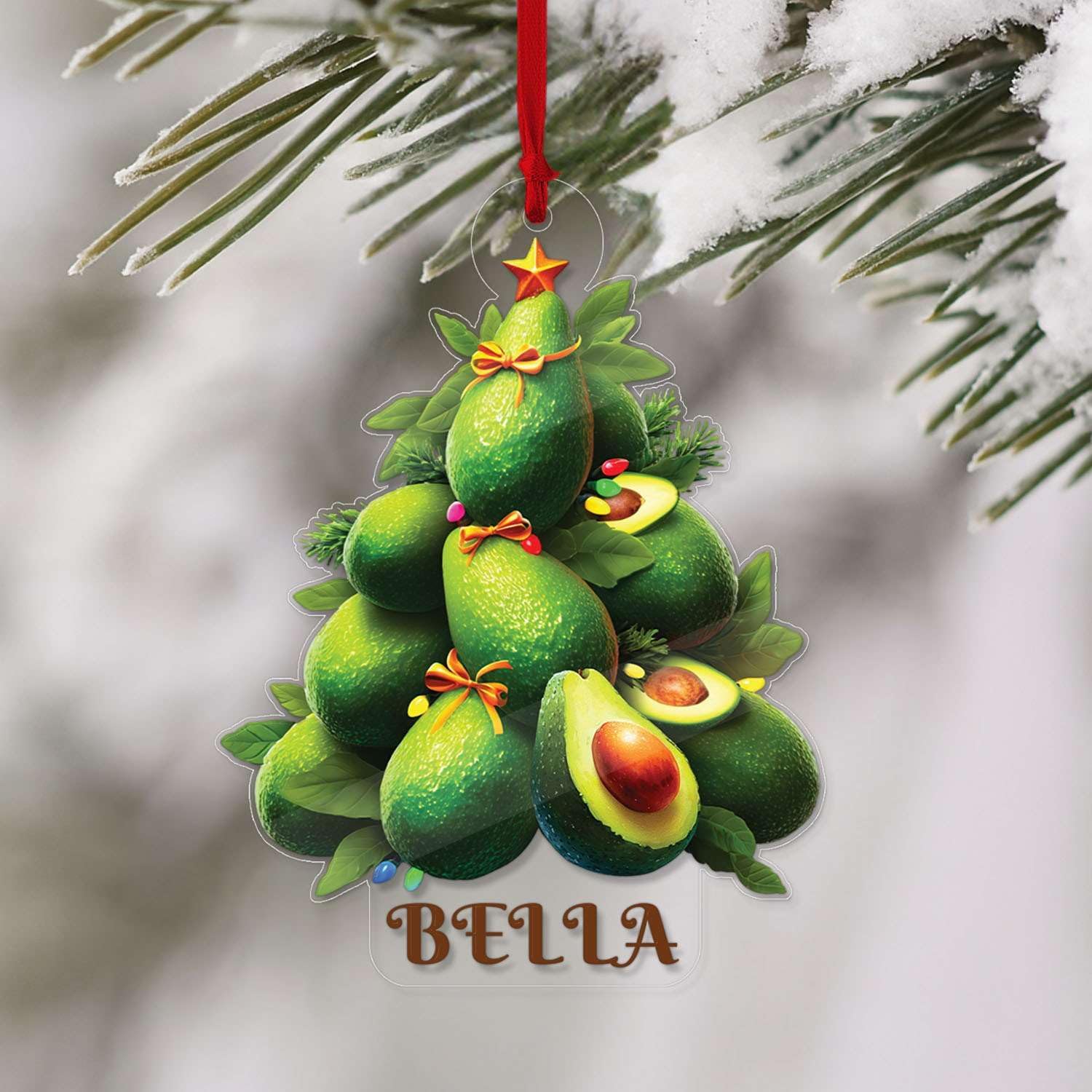 2D Avocado Christmas Tree Ornament Custom Name