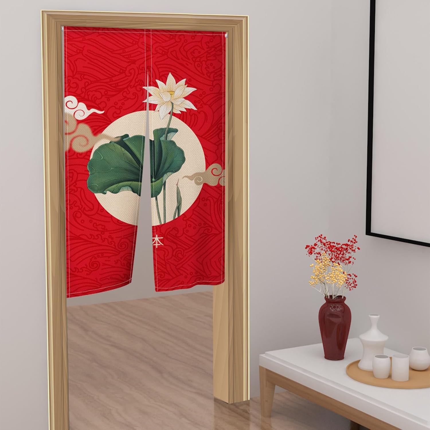 Lotus Flower Japanese Noren Door Curtain 335x709