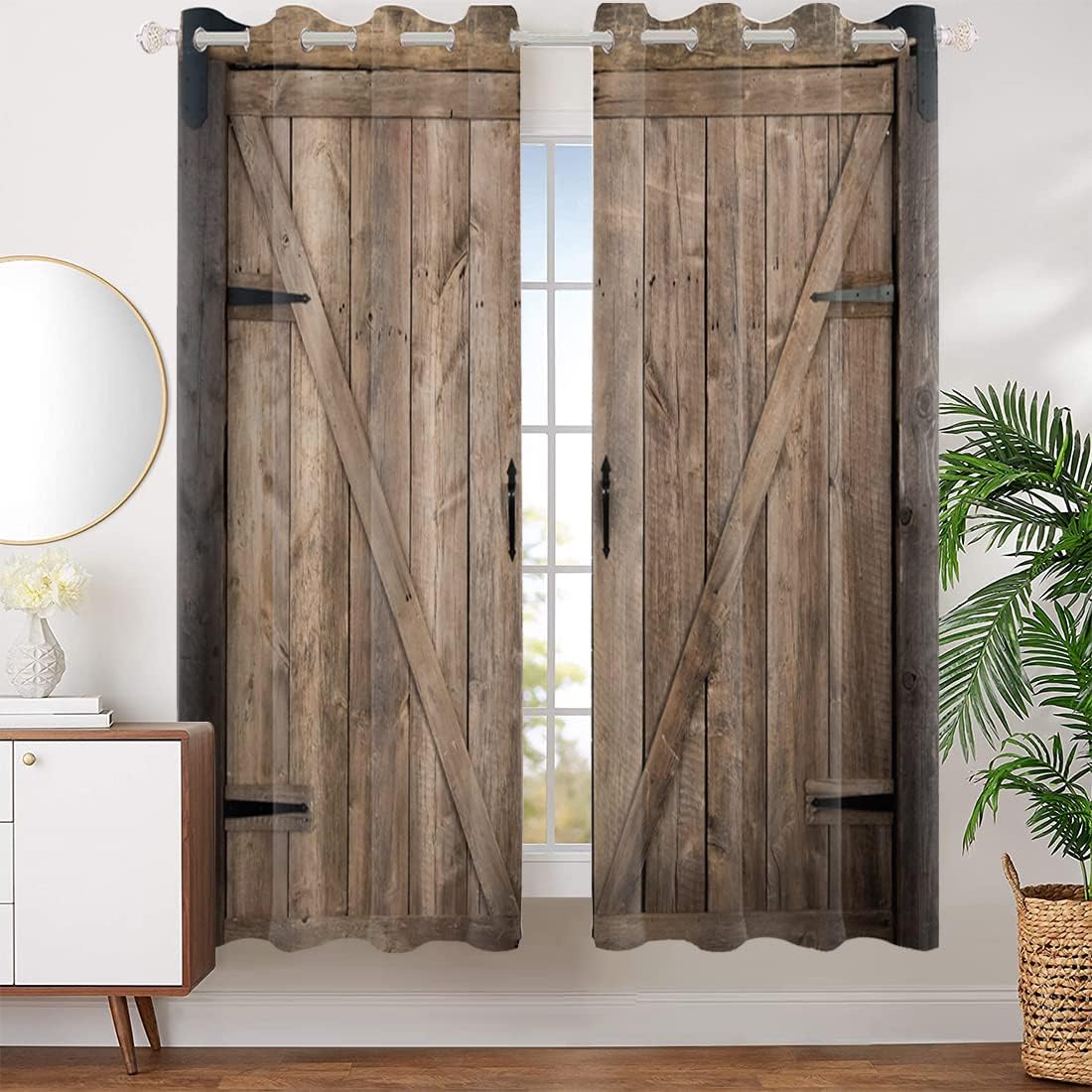 Yeele Rustic Wooden Barn Door Blackout Curtains Set of 2