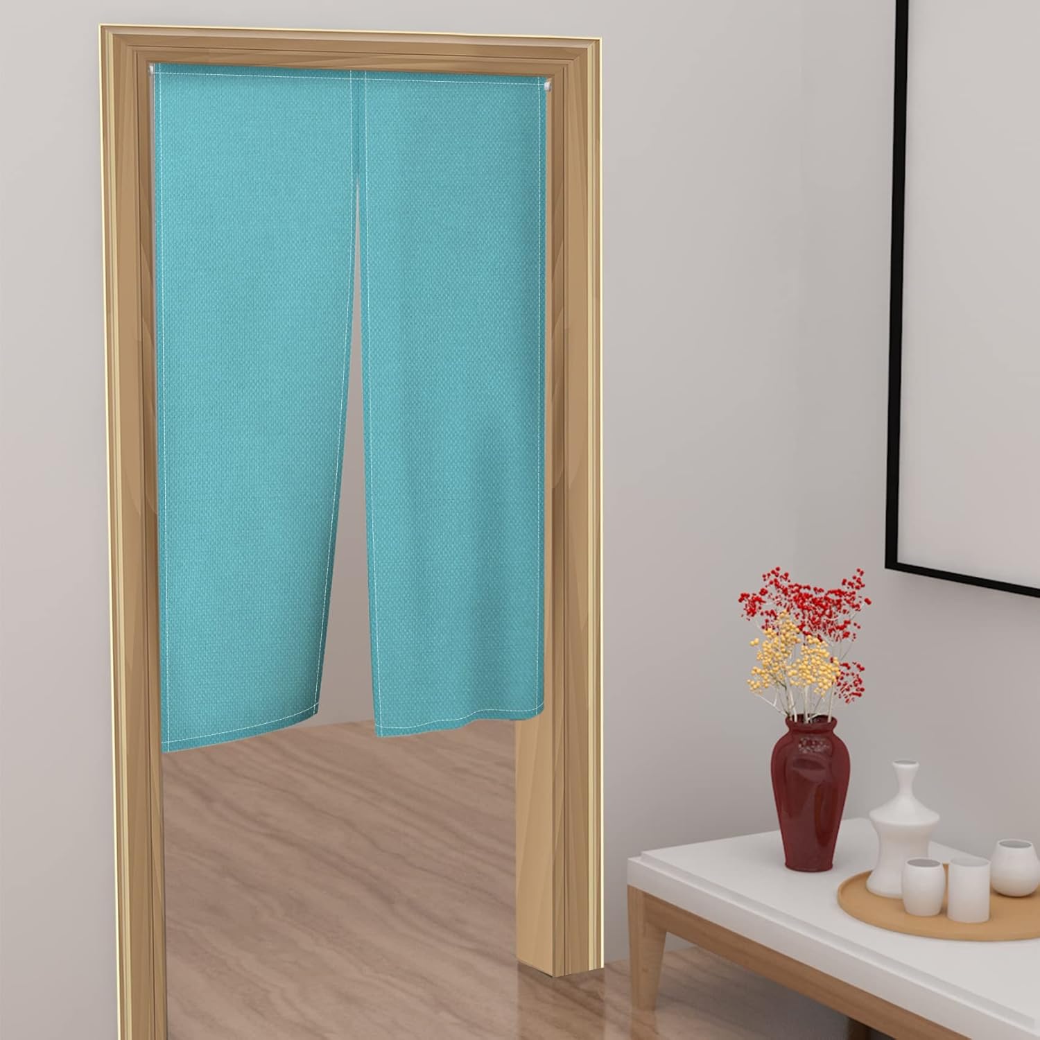 Leowefowa Solid Turquoise Blue Noren Door Curtain