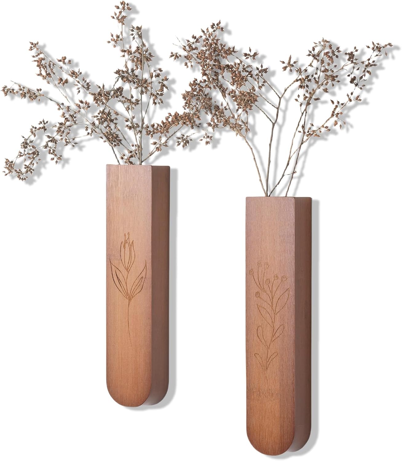 Wood Wall Vase Set of 2 for Dried Flowers and Faux Plants